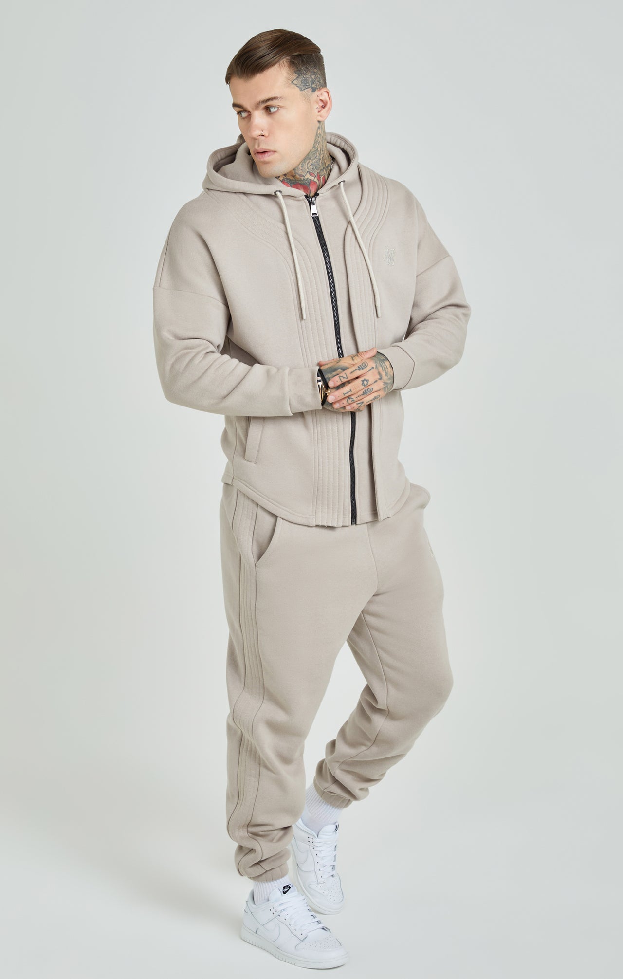 Beige Panelled Relaxed Fit Joggers (1)