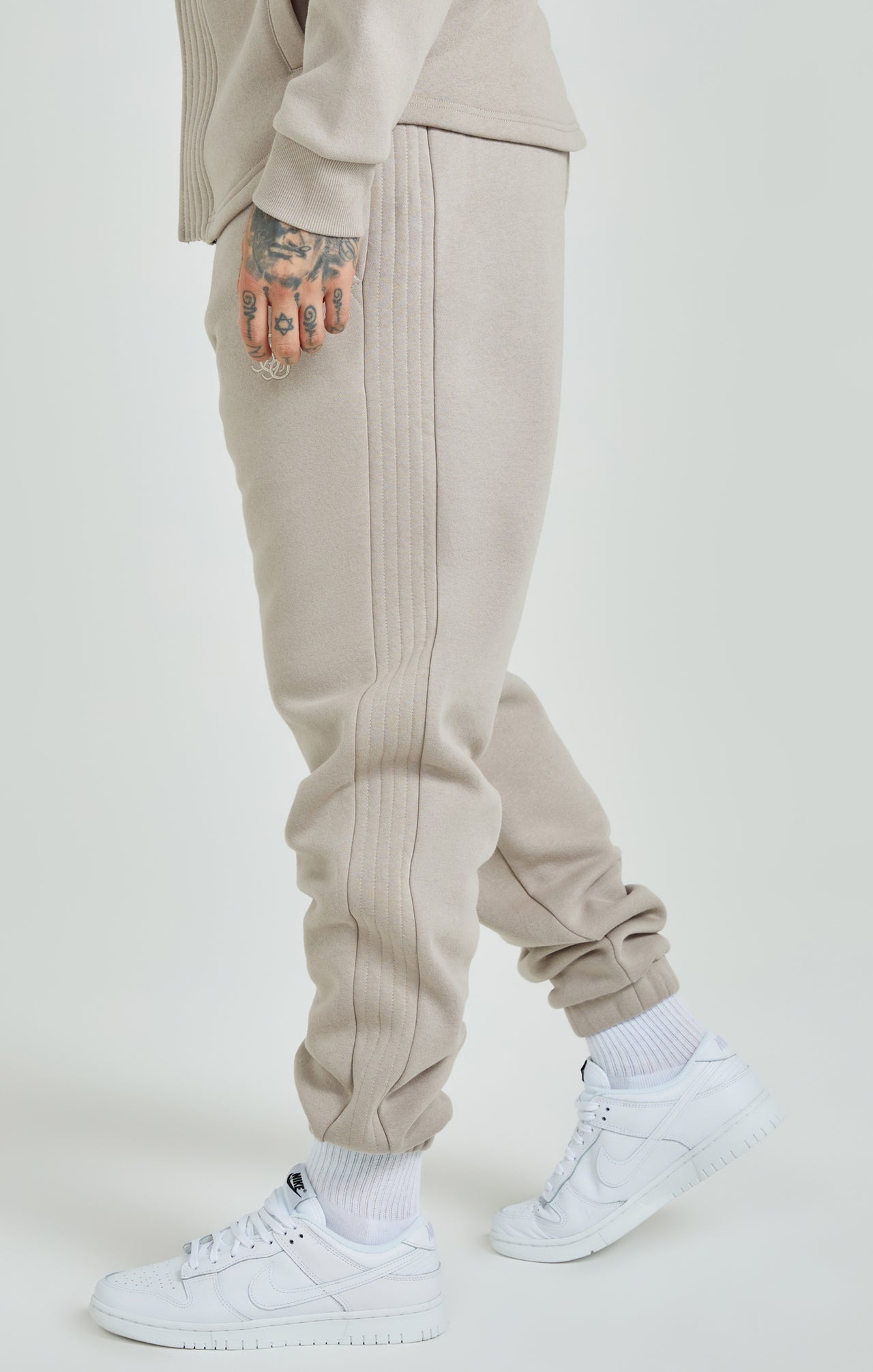Beige Panelled Relaxed Fit Joggers (2)