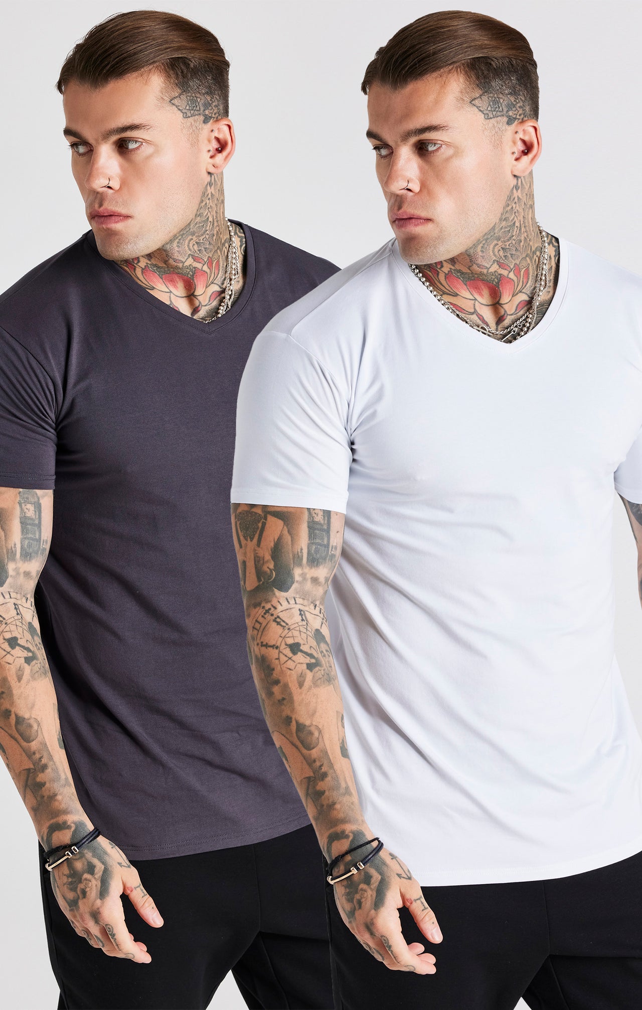 White And Grey Twin Pack V-Neck T-Shirt