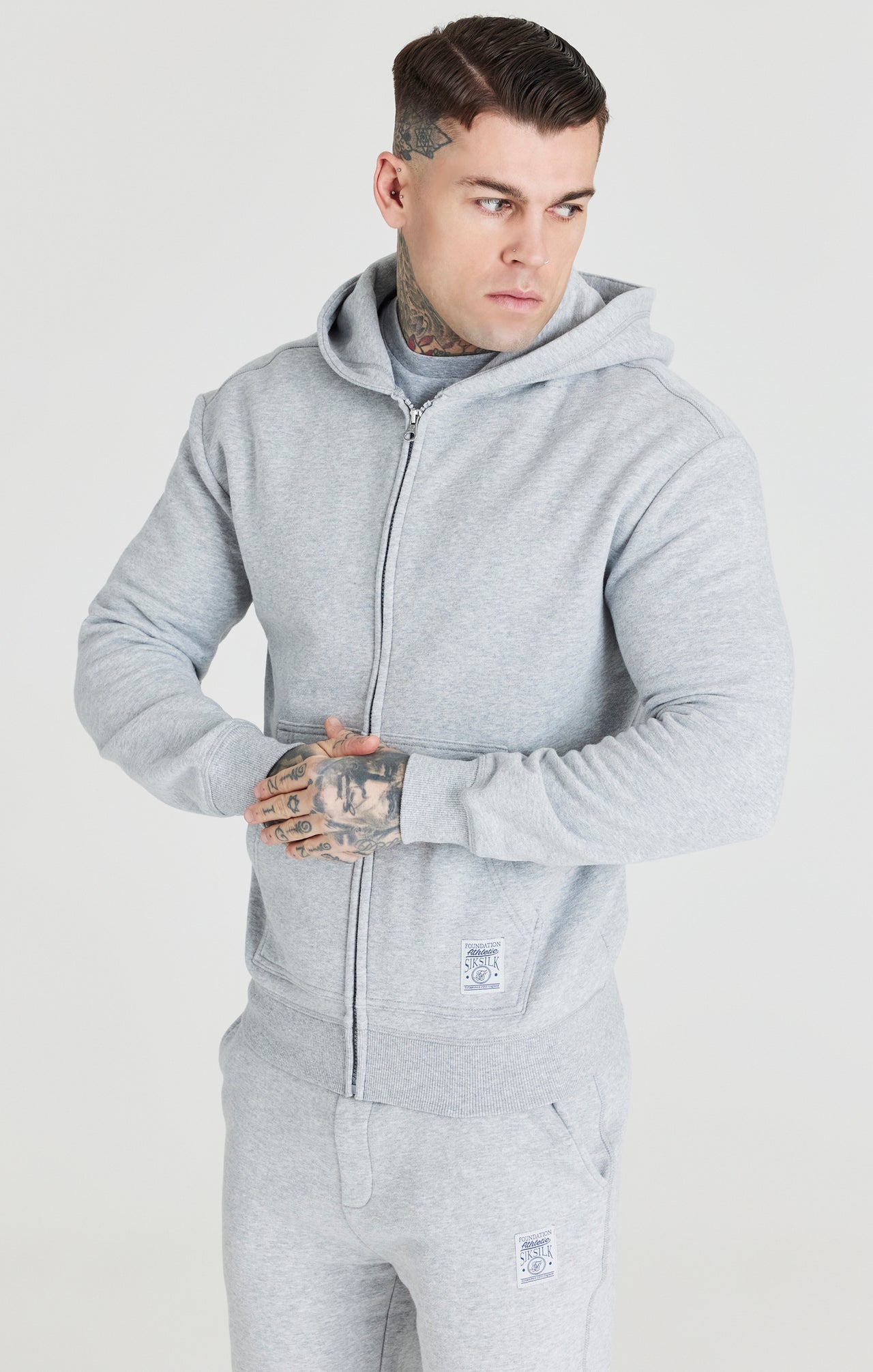 Grey Foundation Zip Through Hoodie