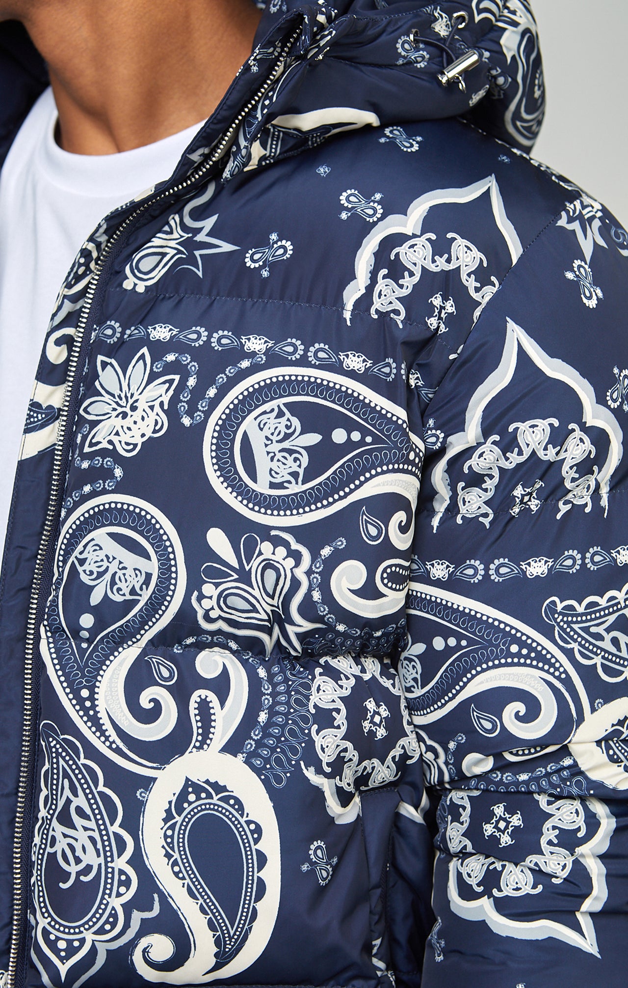 Navy Cut & Sew Paisley Puffa Jacket (1)