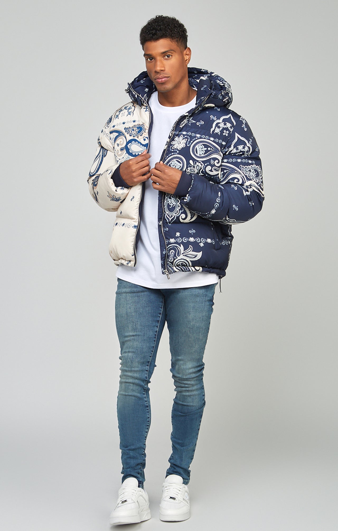 Navy Cut & Sew Paisley Puffa Jacket (2)