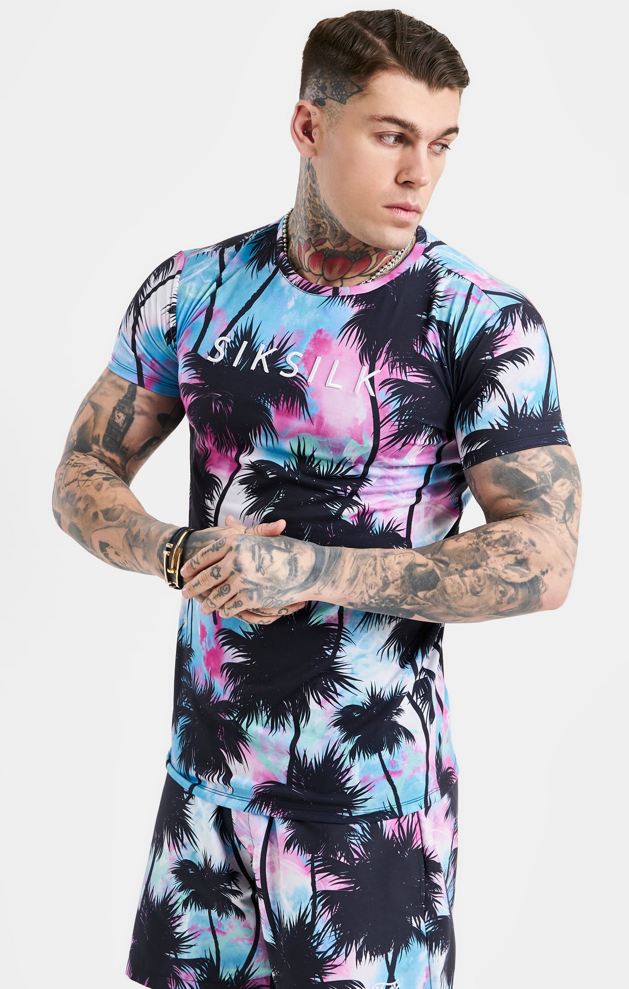 SikSilk Palm Tee - Black & Pink