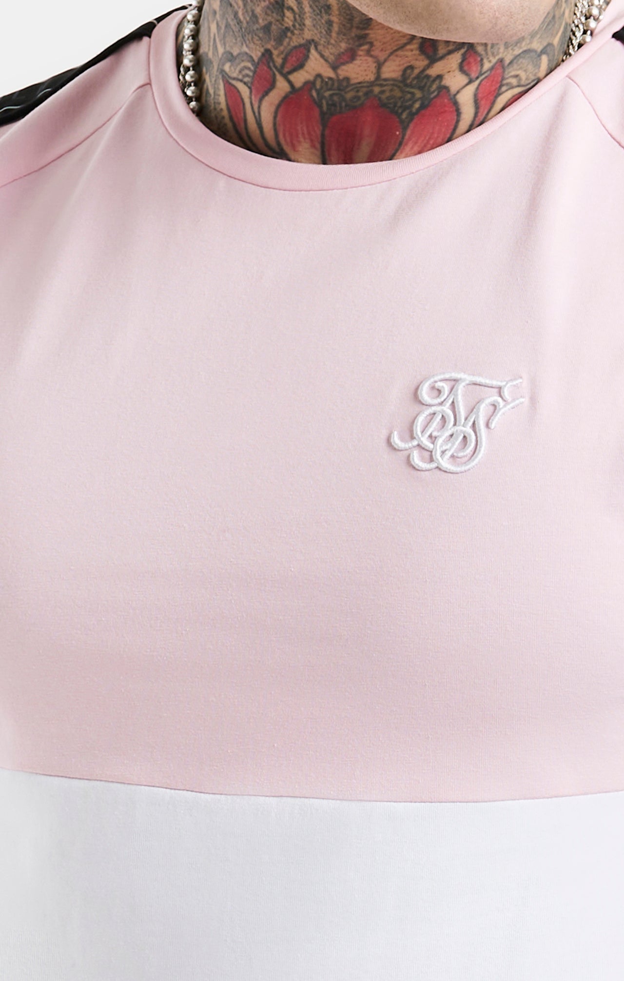 SikSilk Cut & Sew Taped Tee - Pink & White (1)