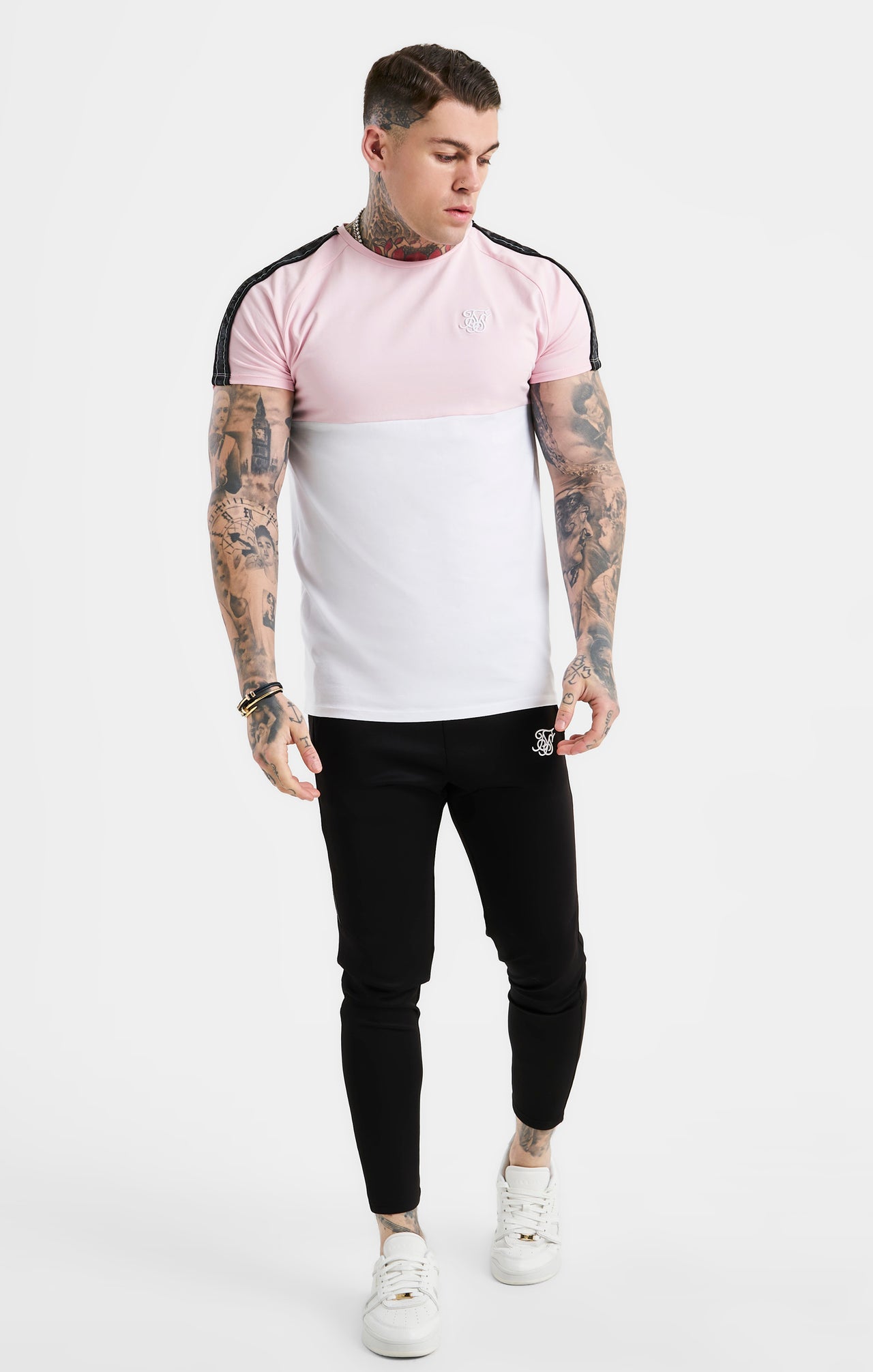 SikSilk Cut & Sew Taped Tee - Pink & White (2)