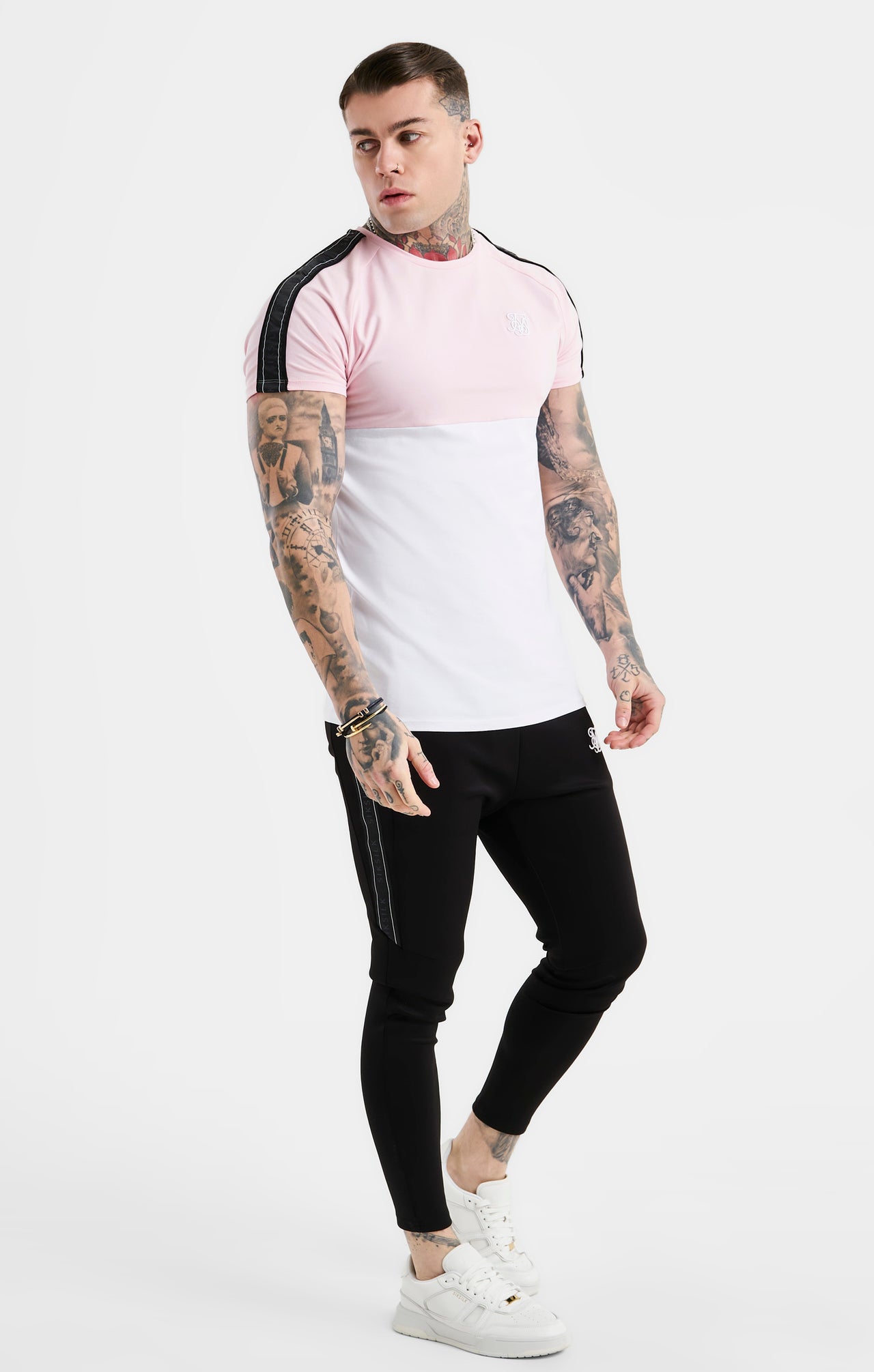 SikSilk Cut & Sew Taped Tee - Pink & White (3)