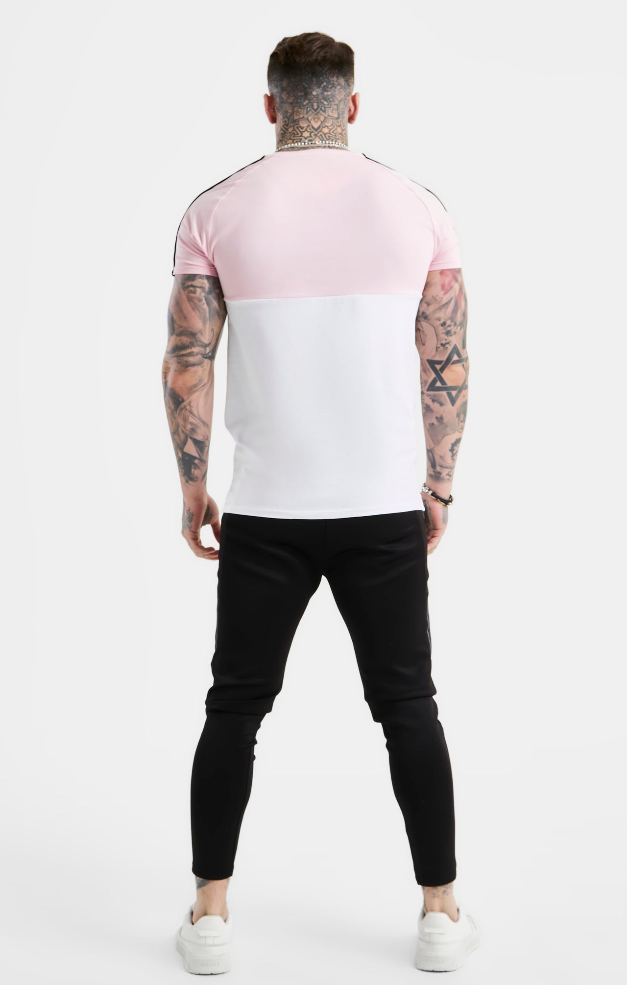 SikSilk Cut & Sew Taped Tee - Pink & White (4)