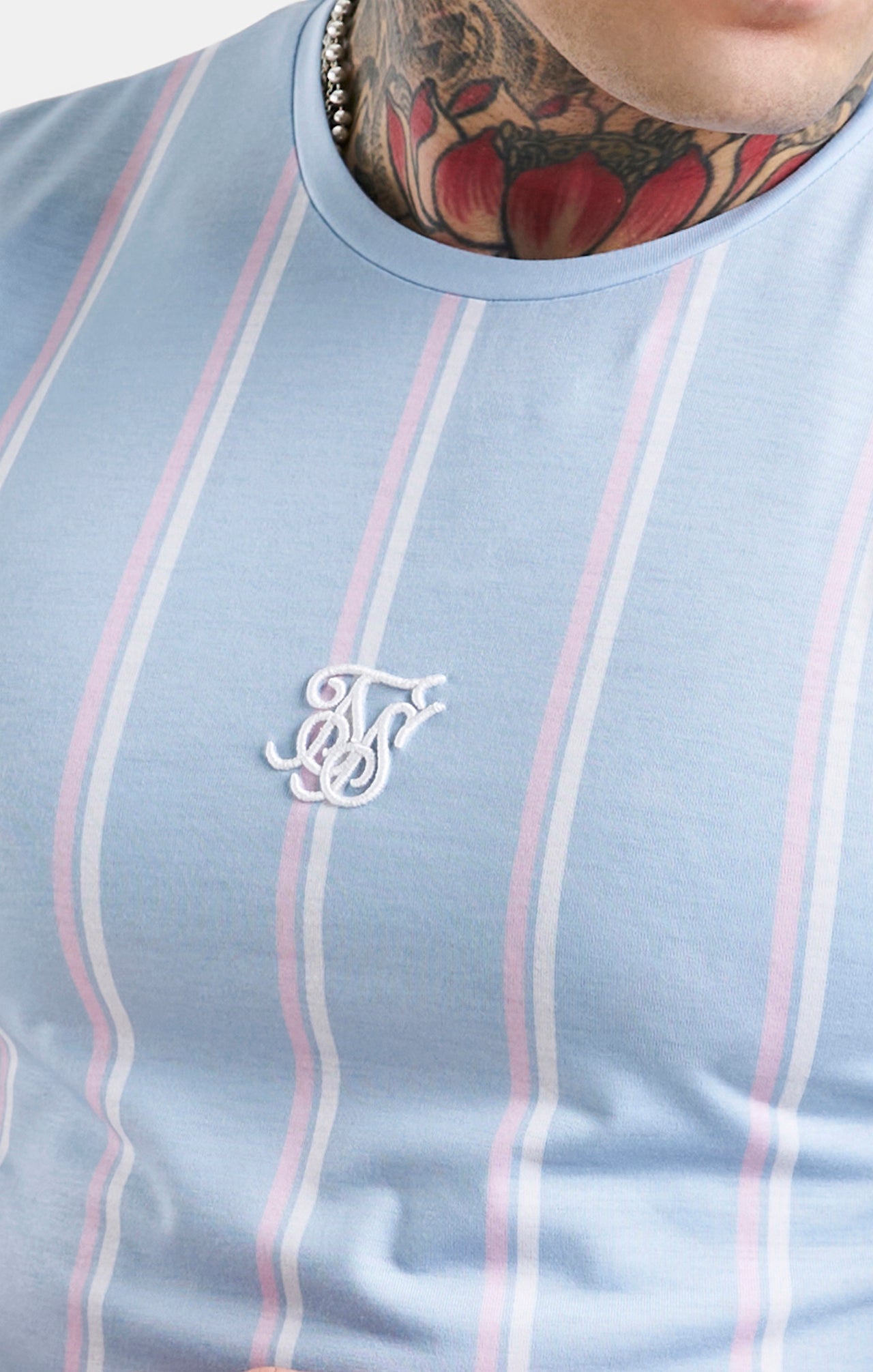 SikSilk Striped Tee - Blue, Pink & White (1)