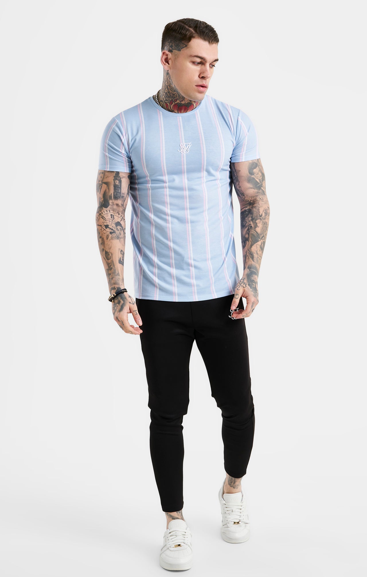 SikSilk Striped Tee - Blue, Pink & White (2)