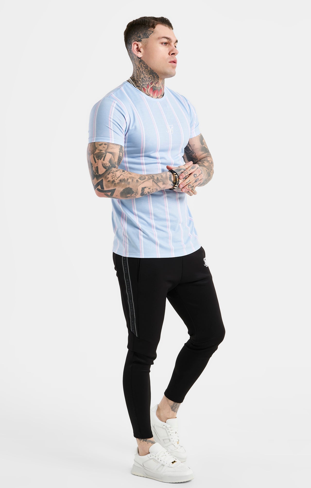 SikSilk Striped Tee - Blue, Pink & White (3)