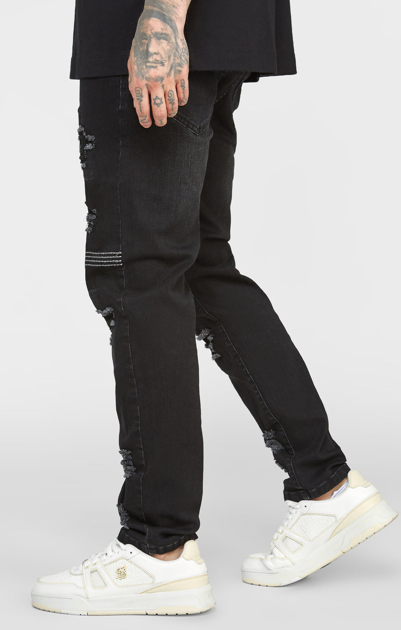 Black Patchwork Distressed Slim Denim Jean (1)