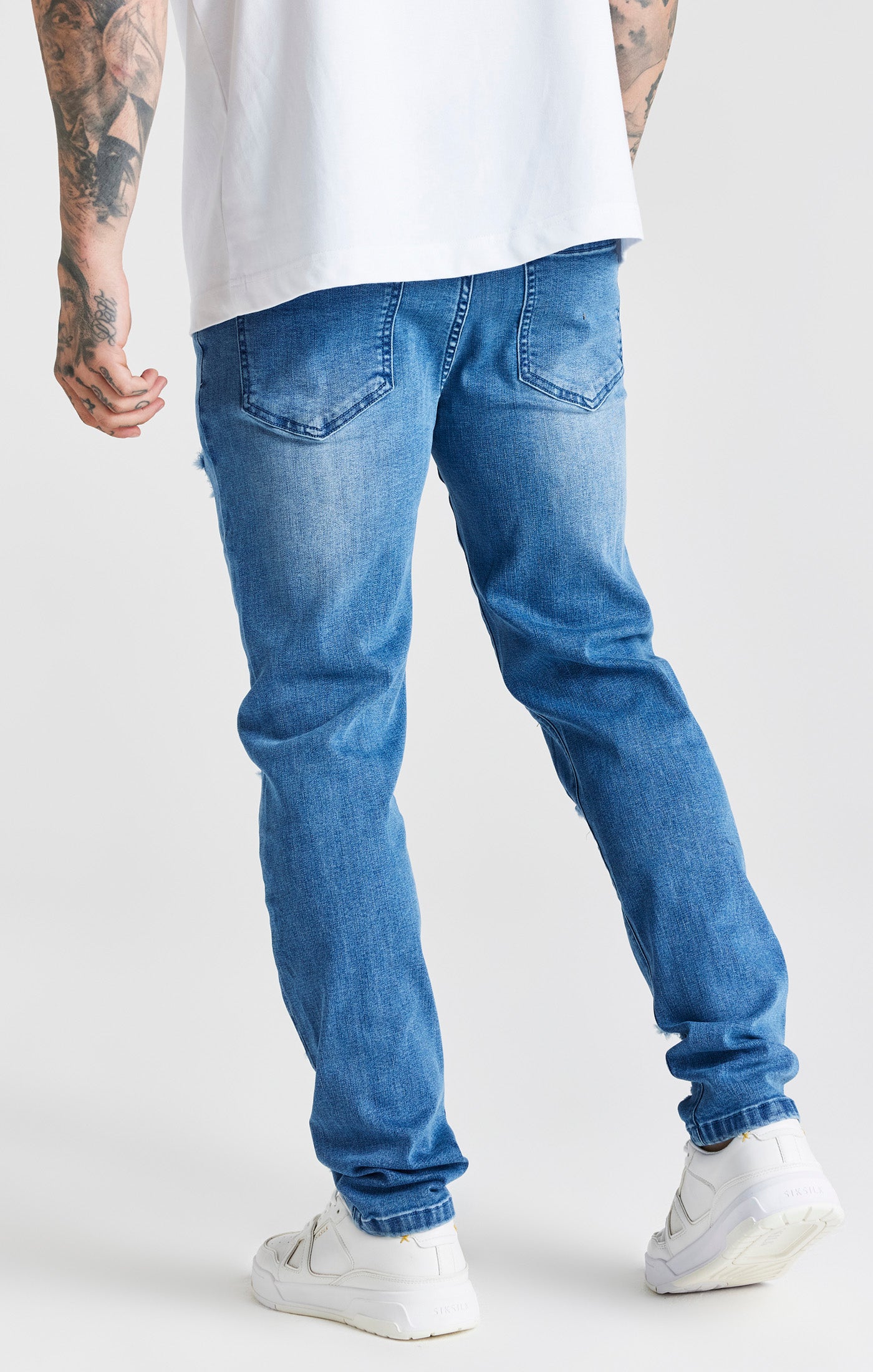 Load image into Gallery viewer, Blue Patchwork Distressed Slim Denim Jean (3)
