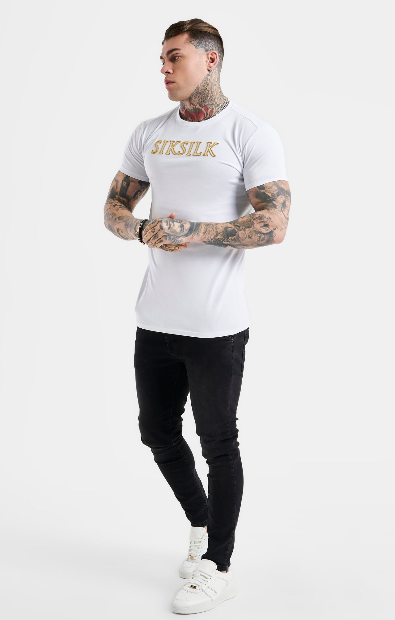 White SikSilk Logo Muscle Fit T-Shirt (2)