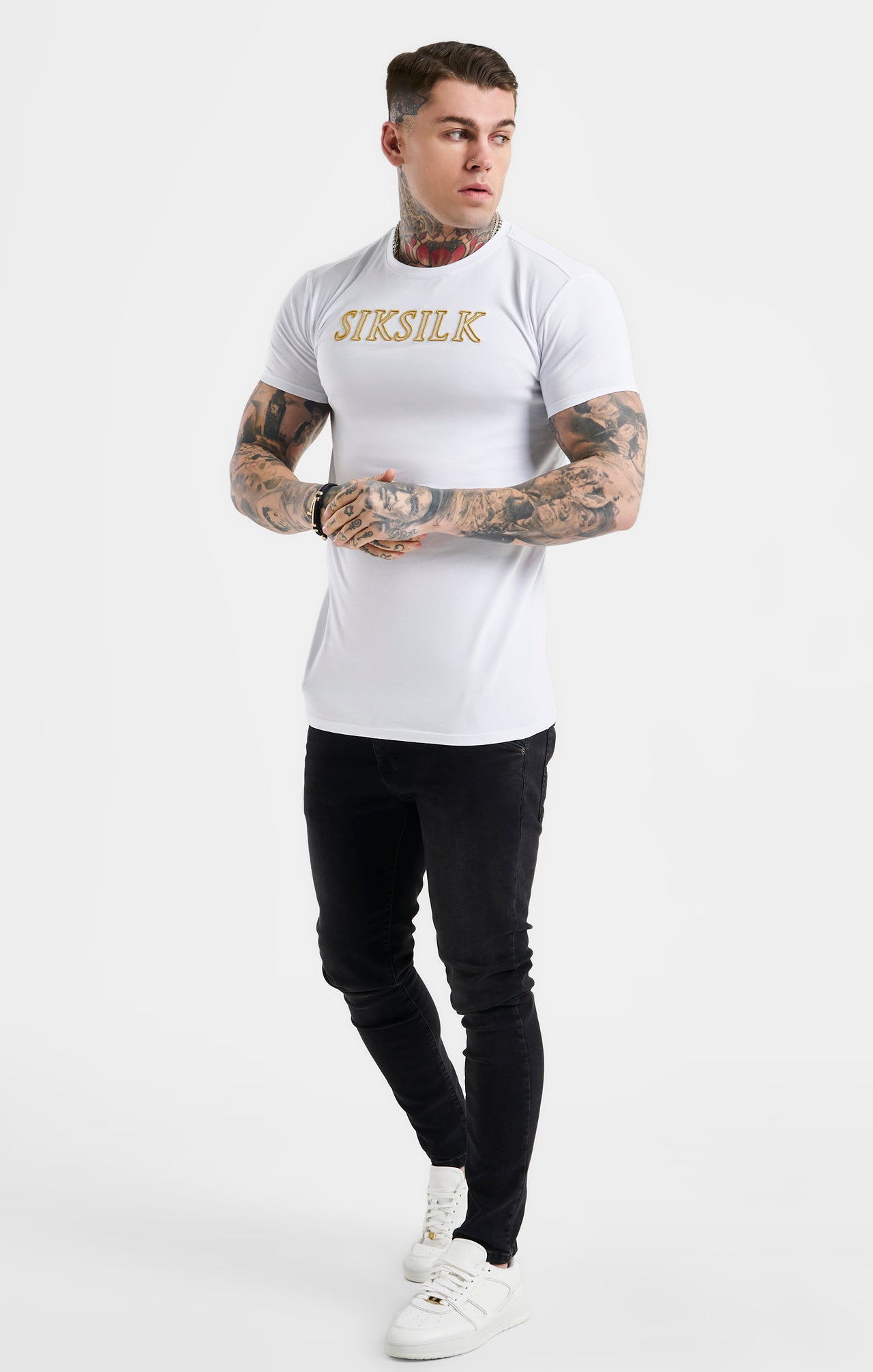 White SikSilk Logo Muscle Fit T-Shirt (3)