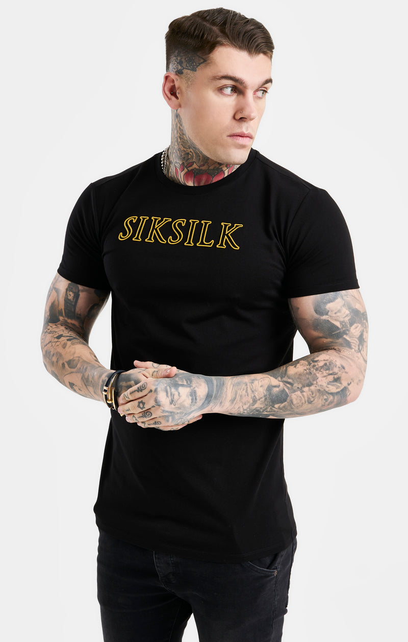 Black SikSilk Logo Muscle Fit T-Shirt