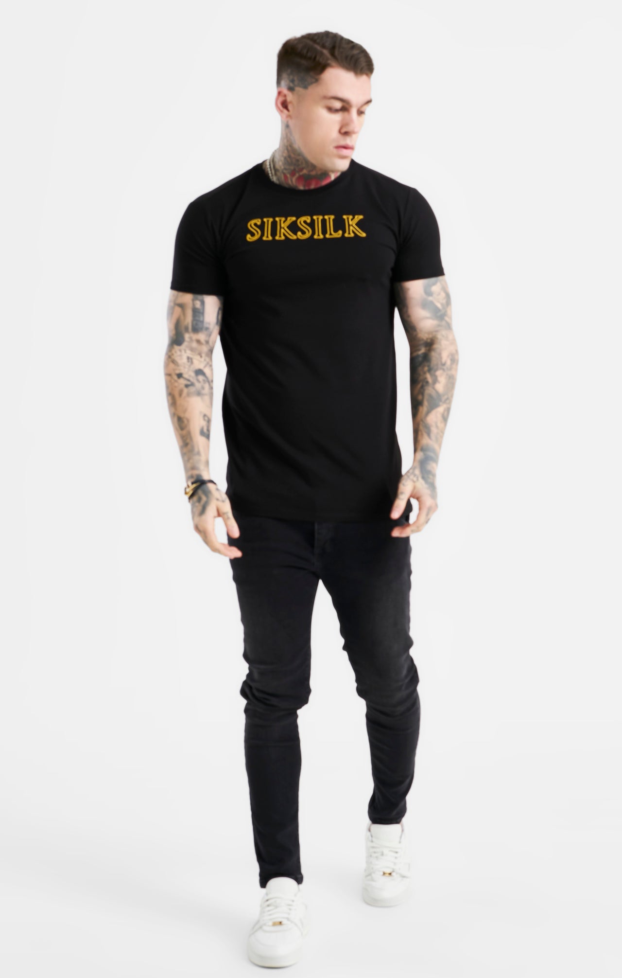 Black SikSilk Logo Muscle Fit T-Shirt (2)