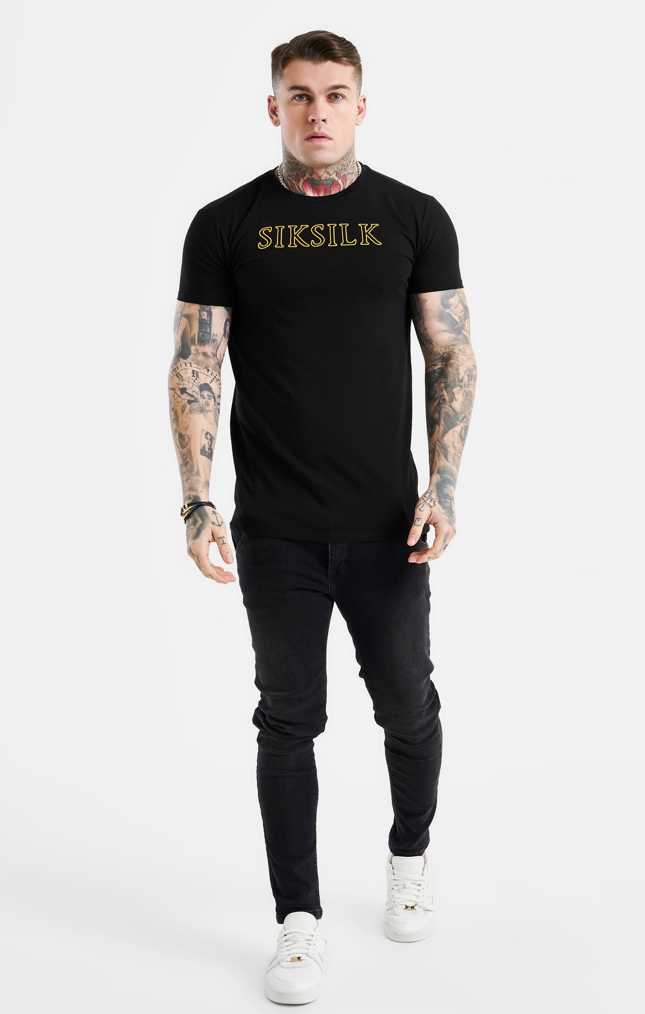 Black SikSilk Logo Muscle Fit T-Shirt (3)