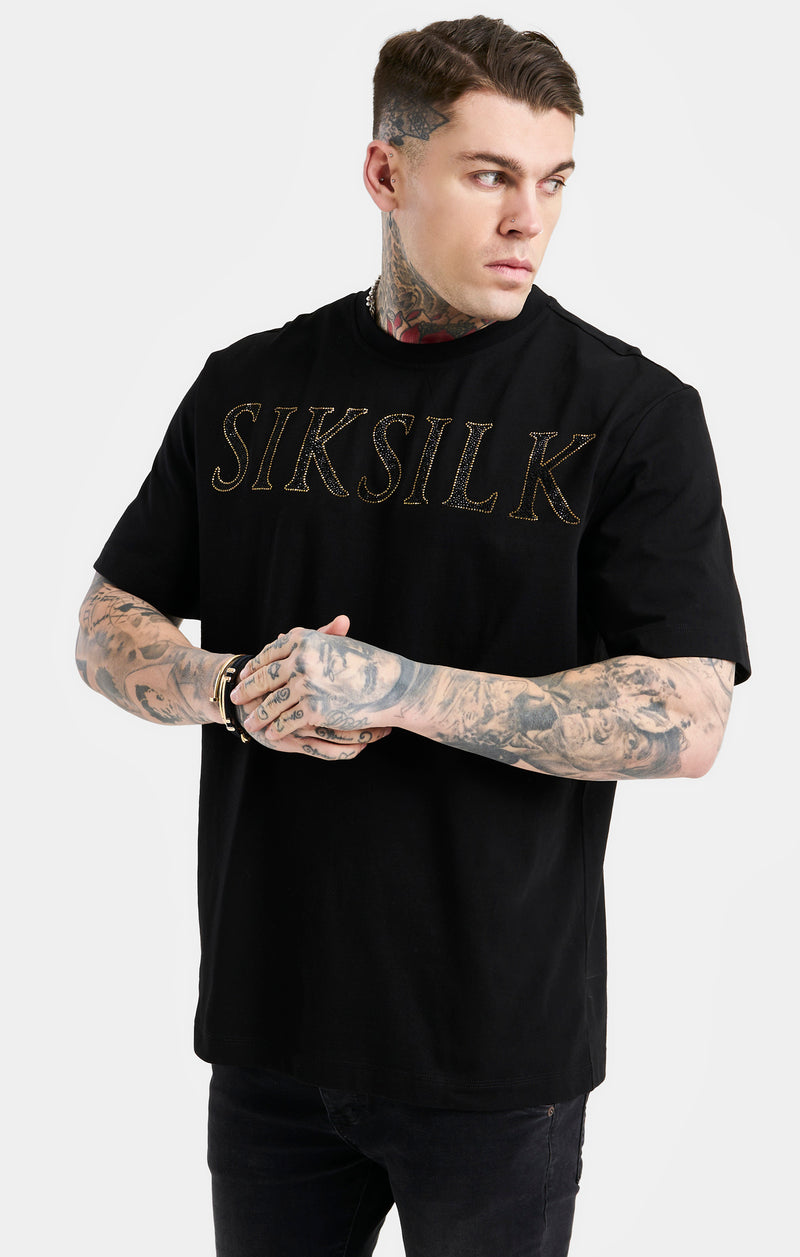 Black Oversized Rhinestone Logo T-Shirt