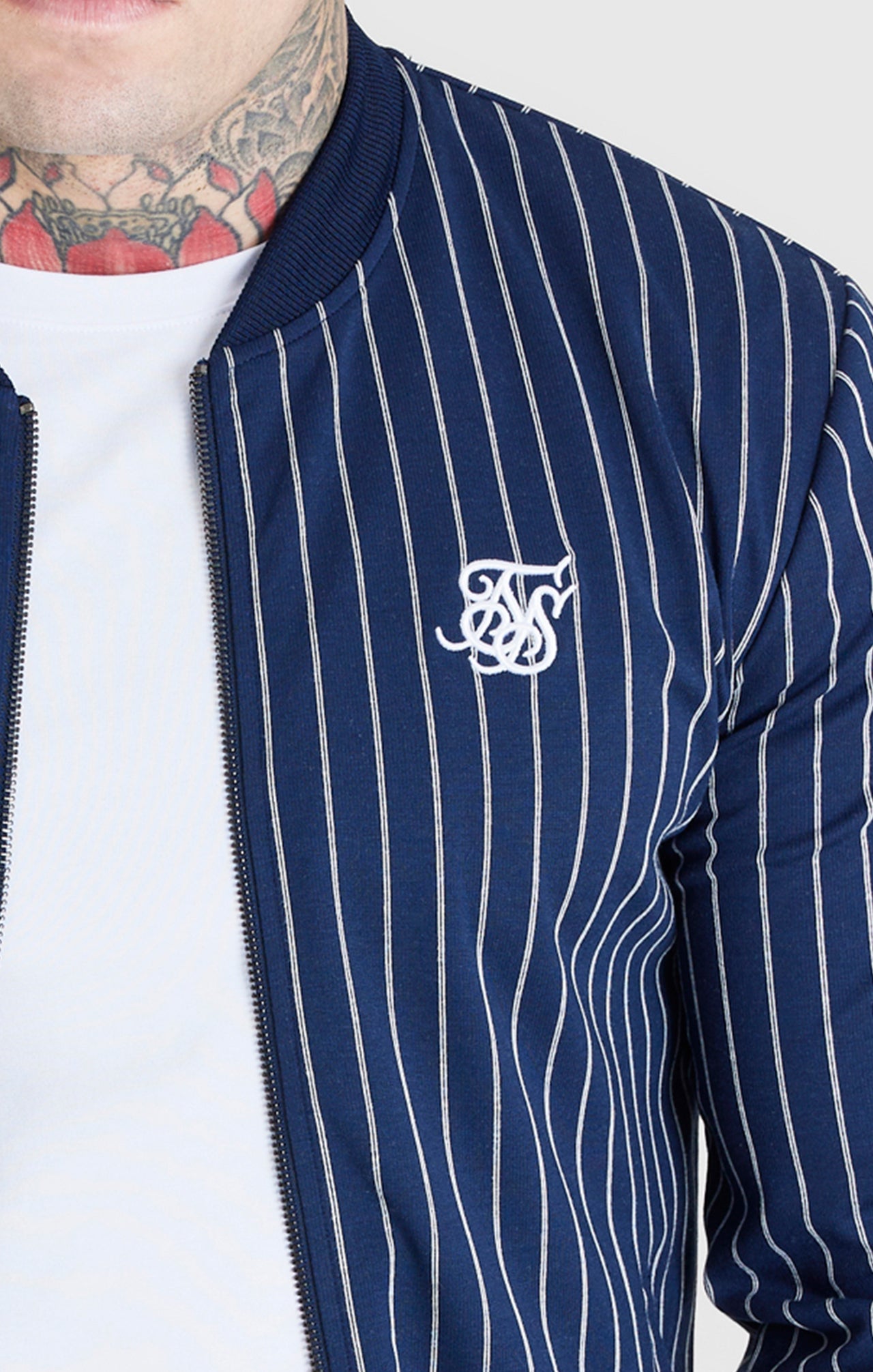 SikSilk Pinstripe Bomber - Navy (1)