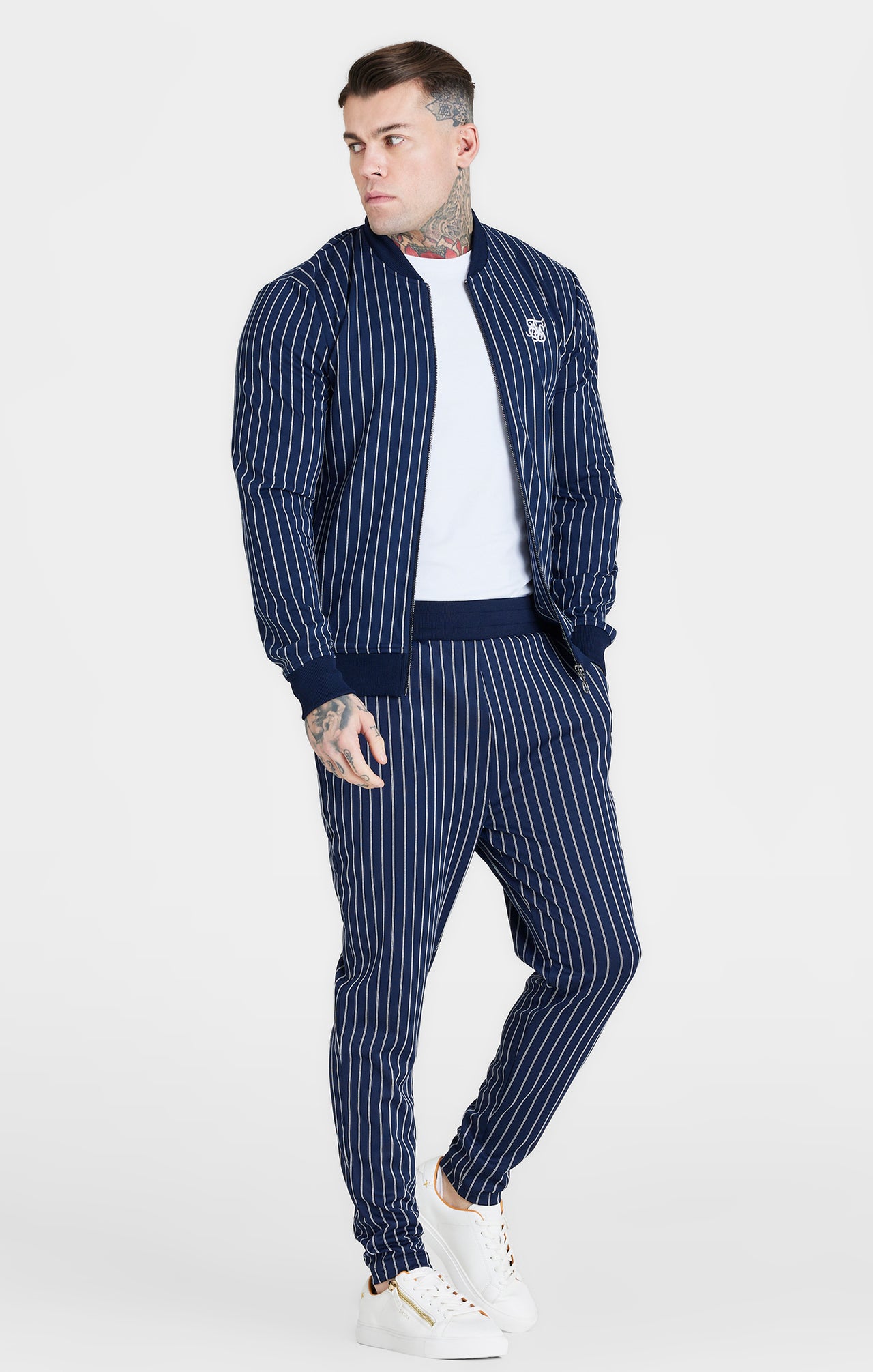 SikSilk Pinstripe Bomber - Navy (3)