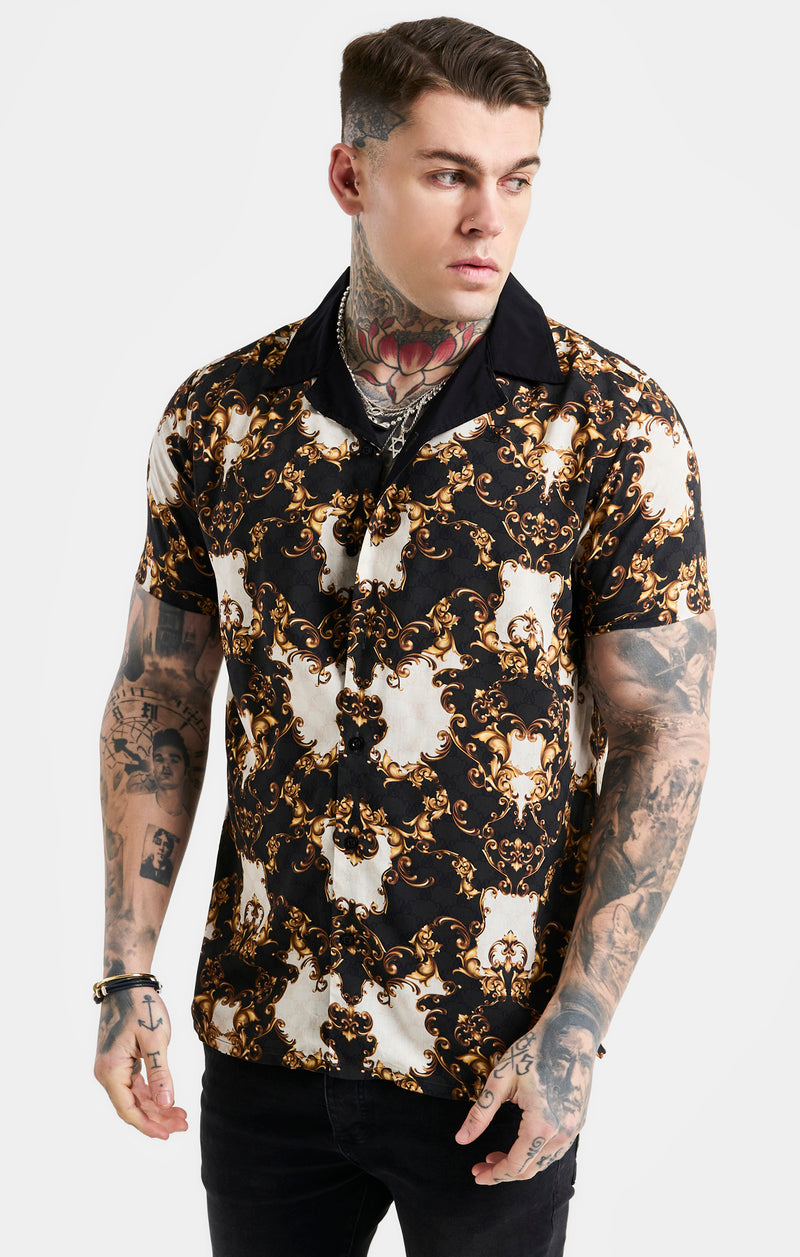 Black Gold Print Oversized Shirt