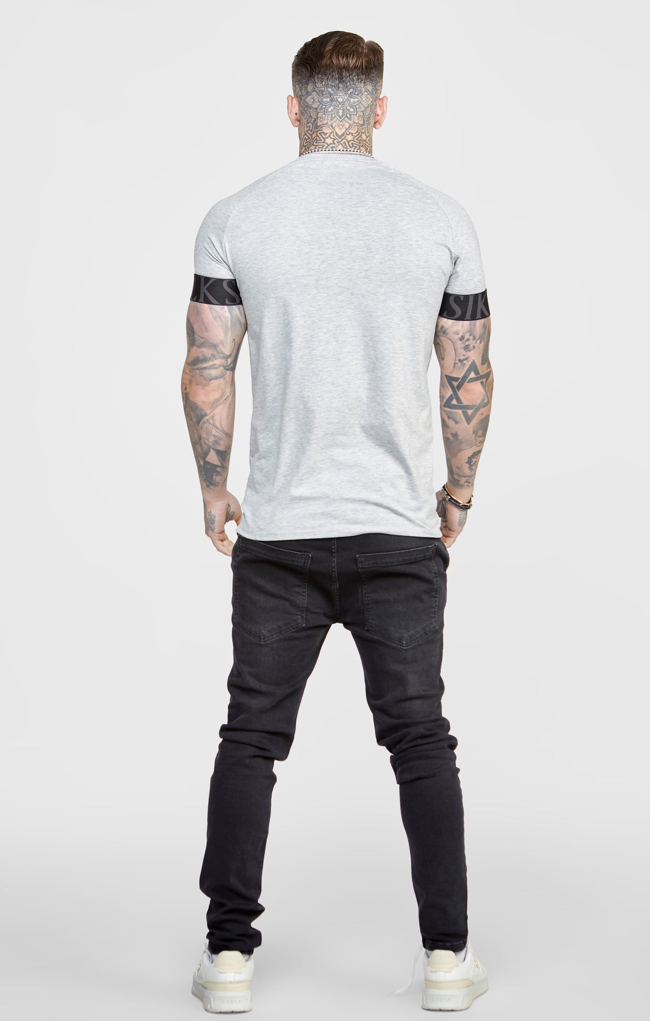 SikSilk Venetian Print Elastic Cuff Raglan T-Shirt - Grey Marl (4)