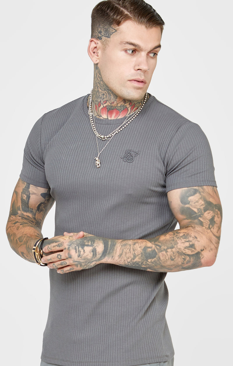 Grey Rib Knit T-Shirt