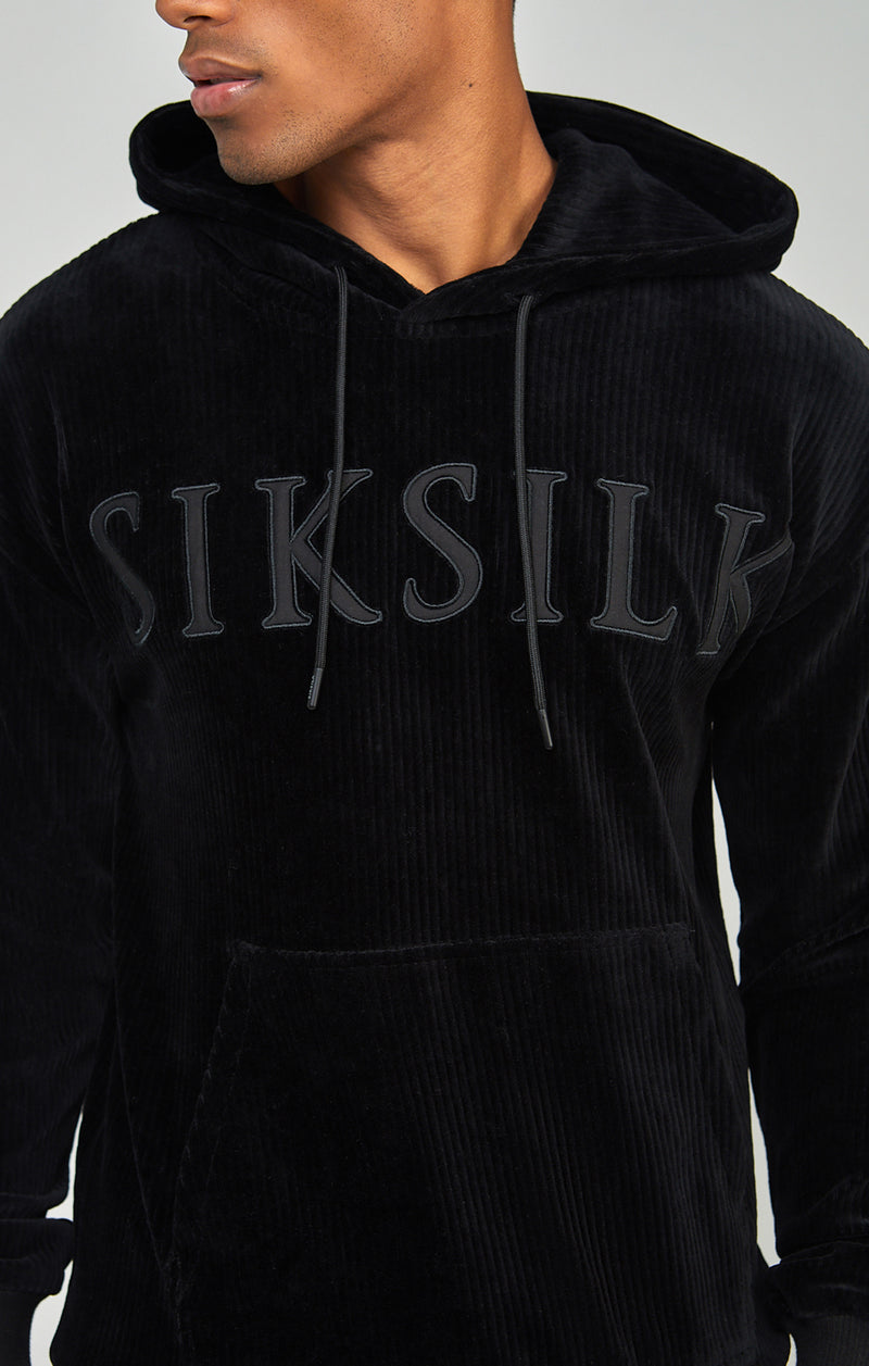 Black Corduroy Applique Logo Overhead Hoodie (1)
