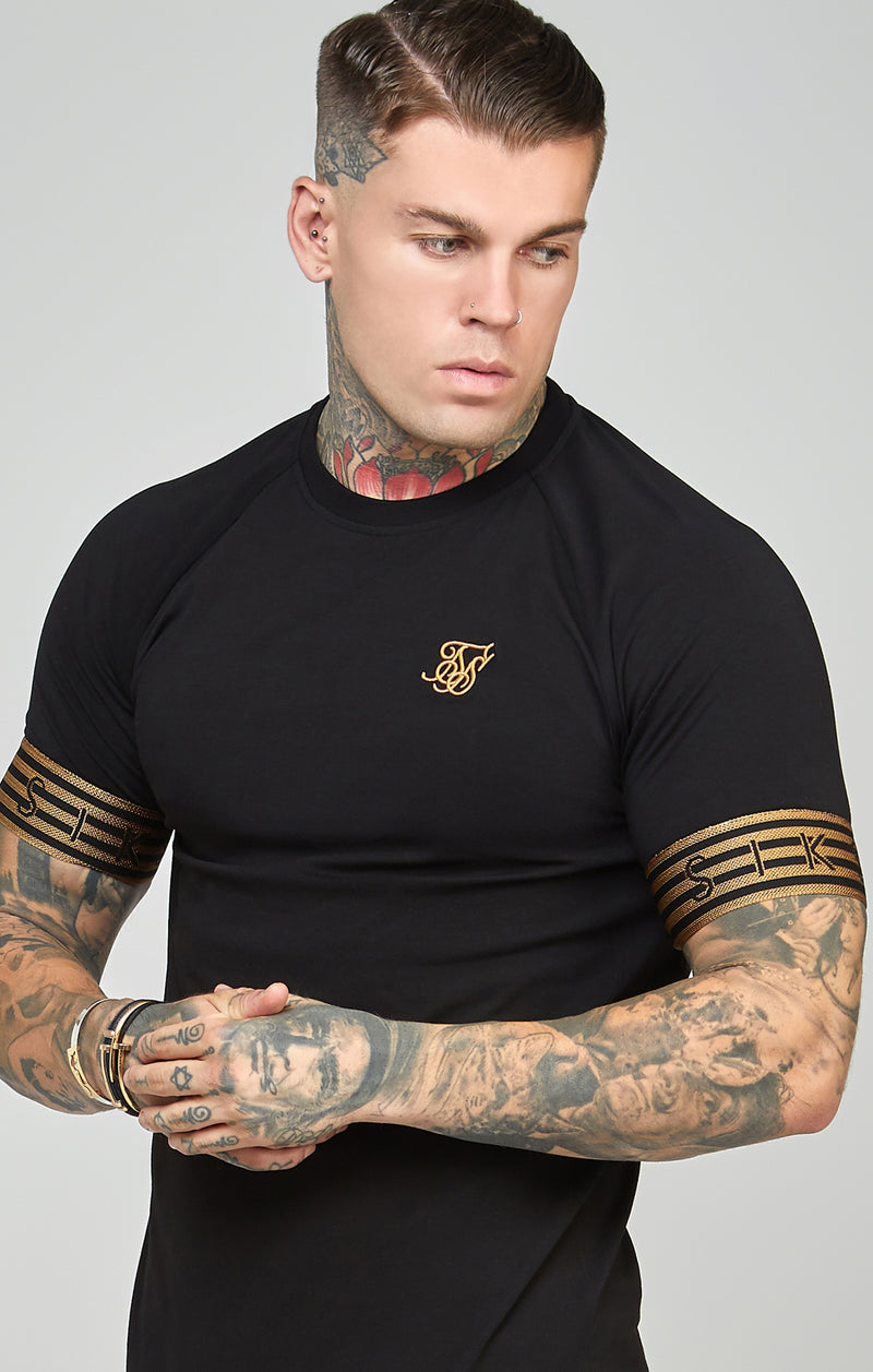 Black, Gold Knitted Elastic Cuffed T-Shirt