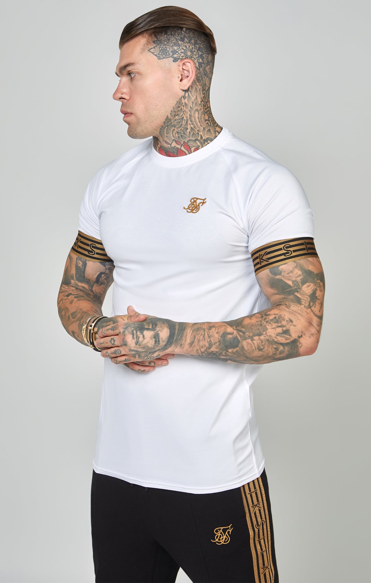 White, Gold Knitted Elastic Cuffed T-Shirt (3)