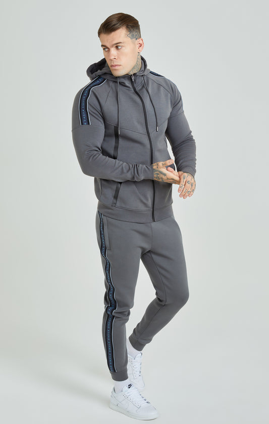 Grey Branded Tape Zip Thru Hoodie