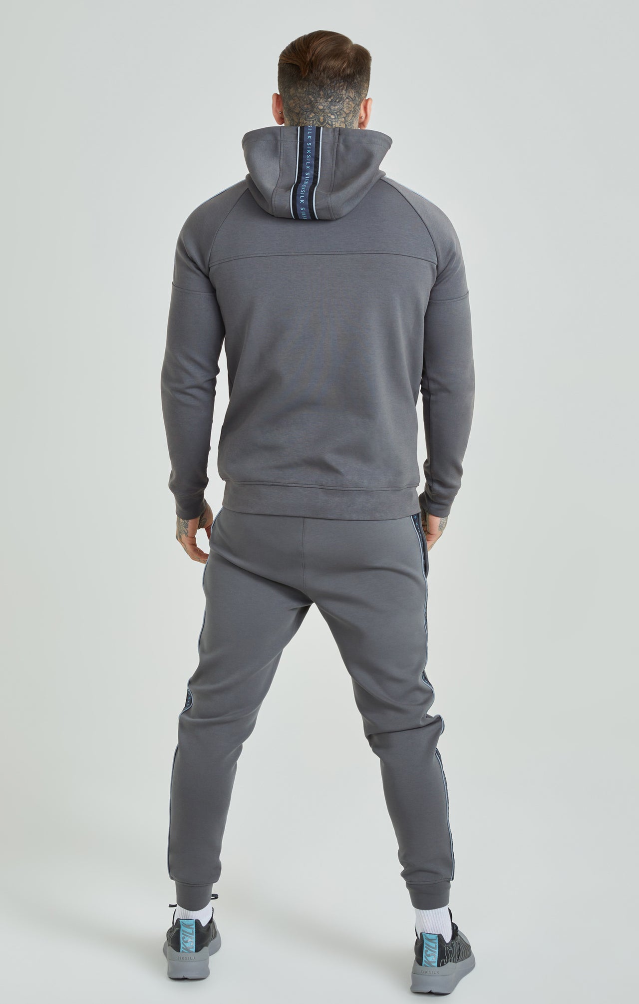 Grey Branded Tape Zip Thru Hoodie (4)