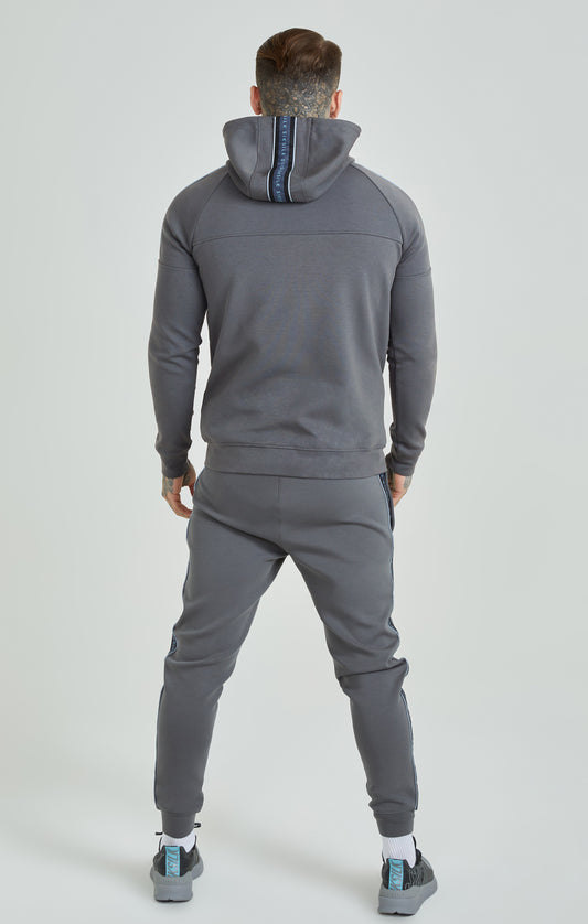 Grey Branded Tape Zip Thru Hoodie