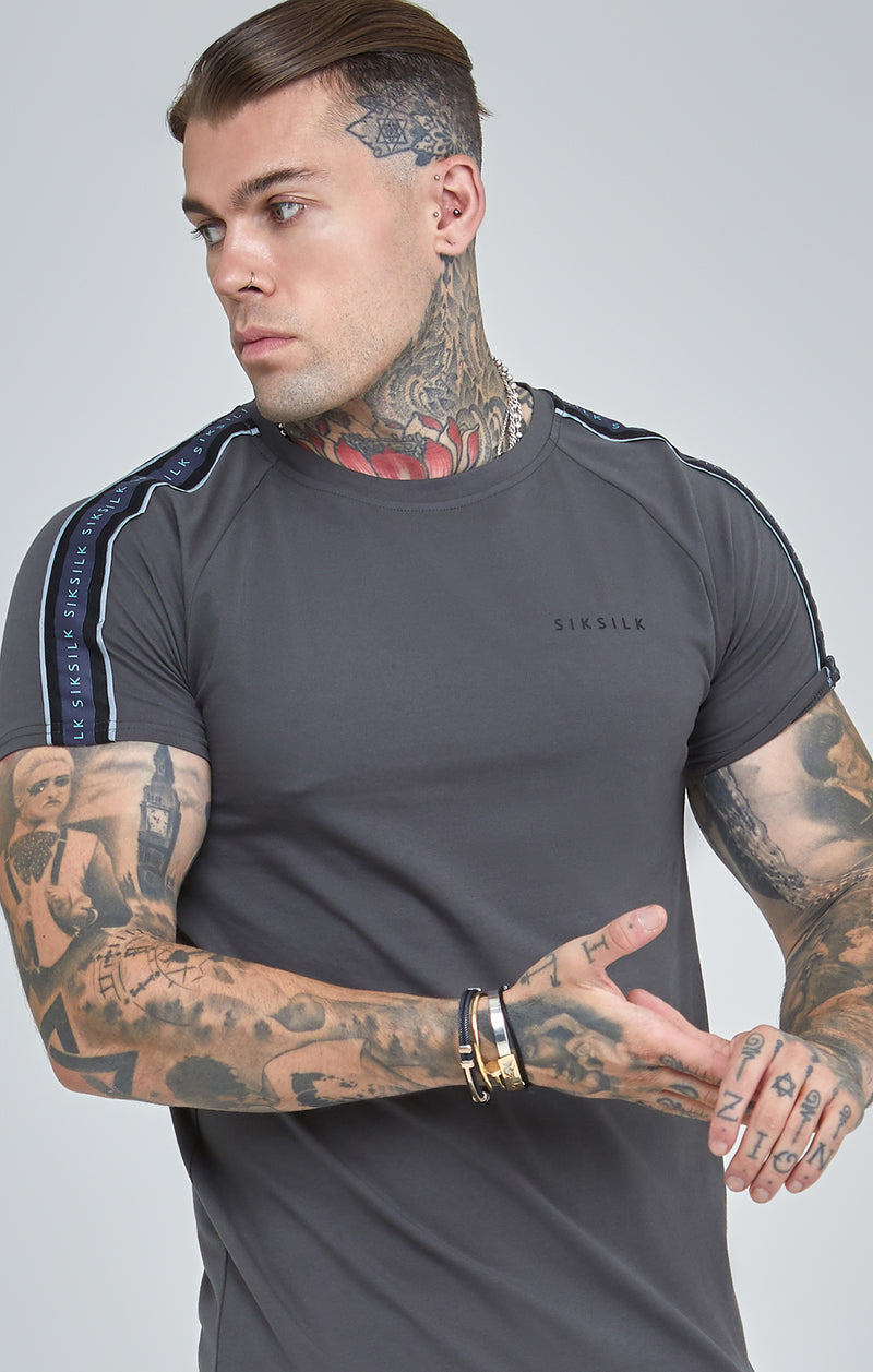 Dark Grey Raglan Tape Muscle Fit T-Shirt