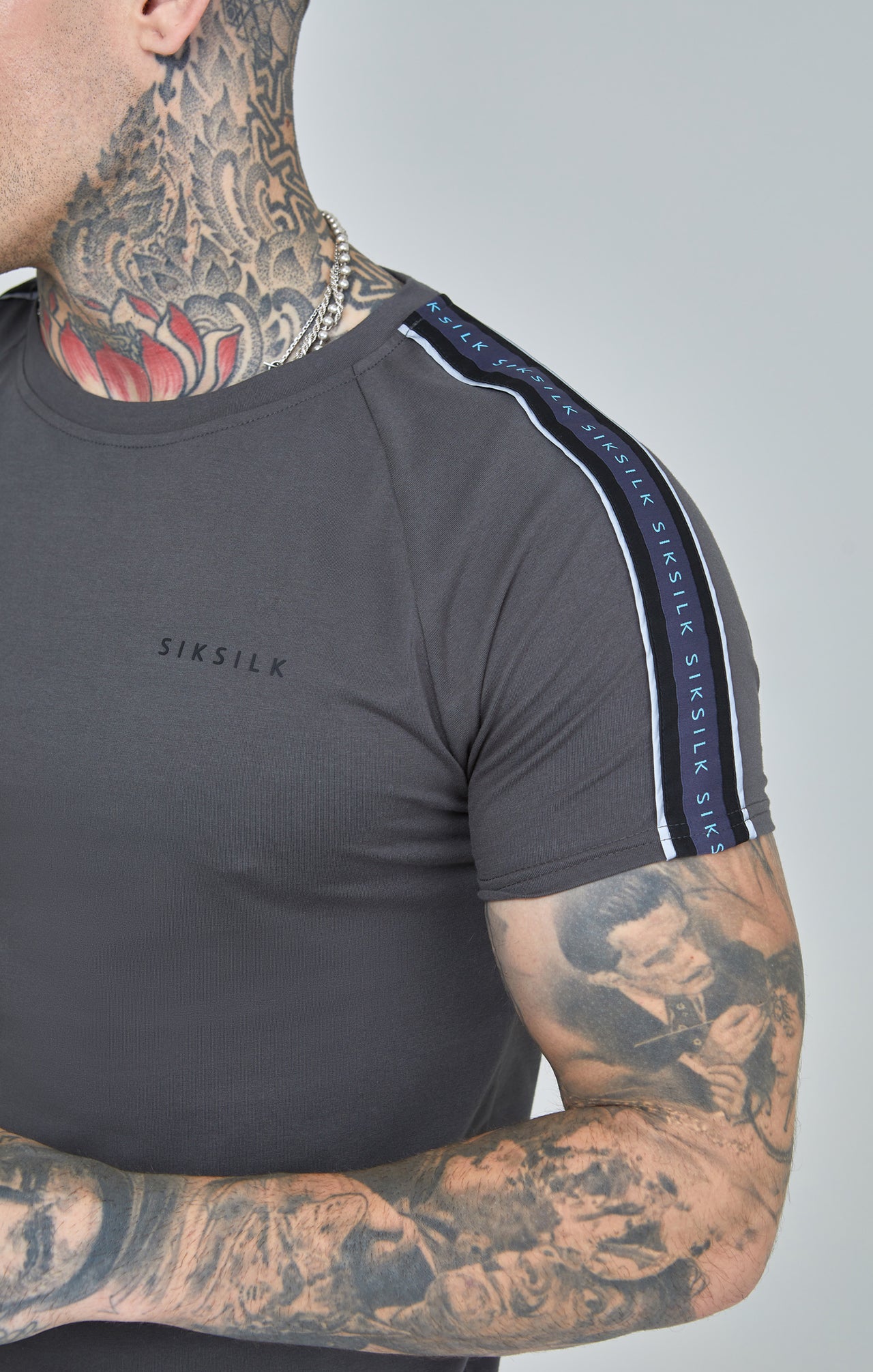 Dark Grey Raglan Tape Muscle Fit T-Shirt (2)