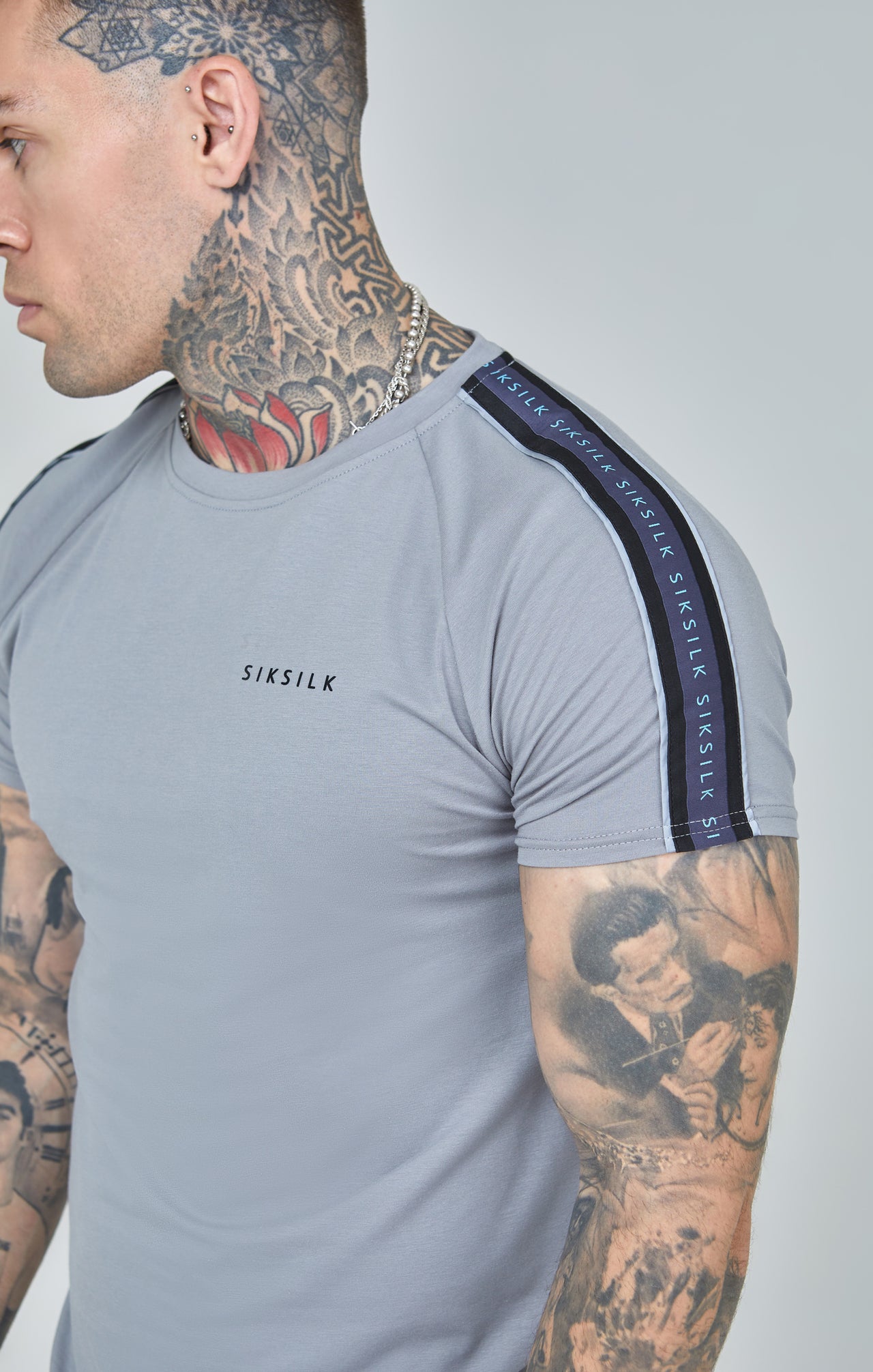 Grey Raglan Tape Muscle Fit T-Shirt (2)