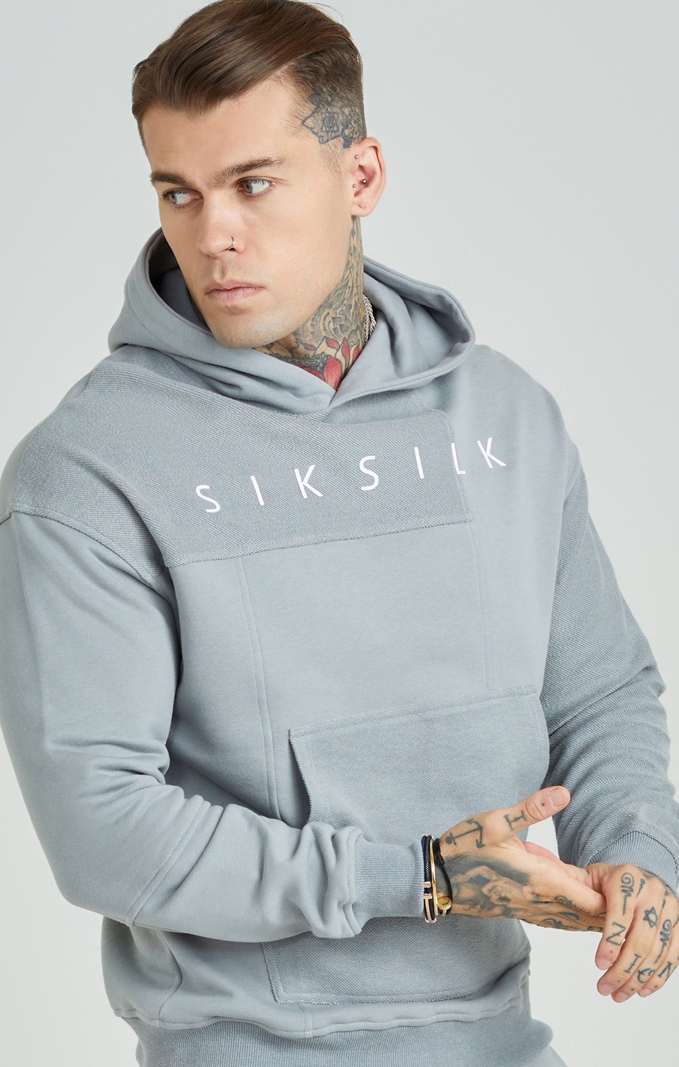 Load image into Gallery viewer, Light Grey Cut &amp; Sew Relaxed Fit Hoodie