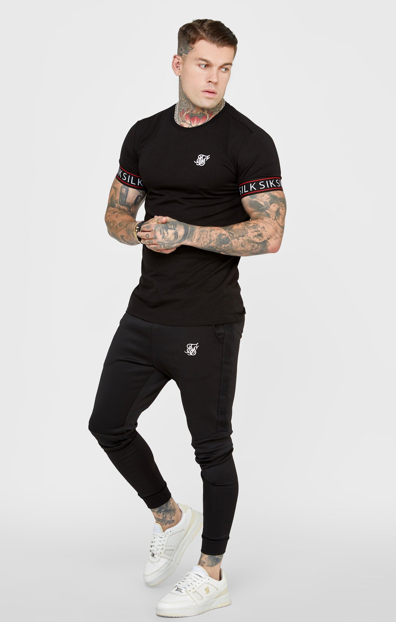 Black Taped Elasticated Cuff T-Shirt (2)