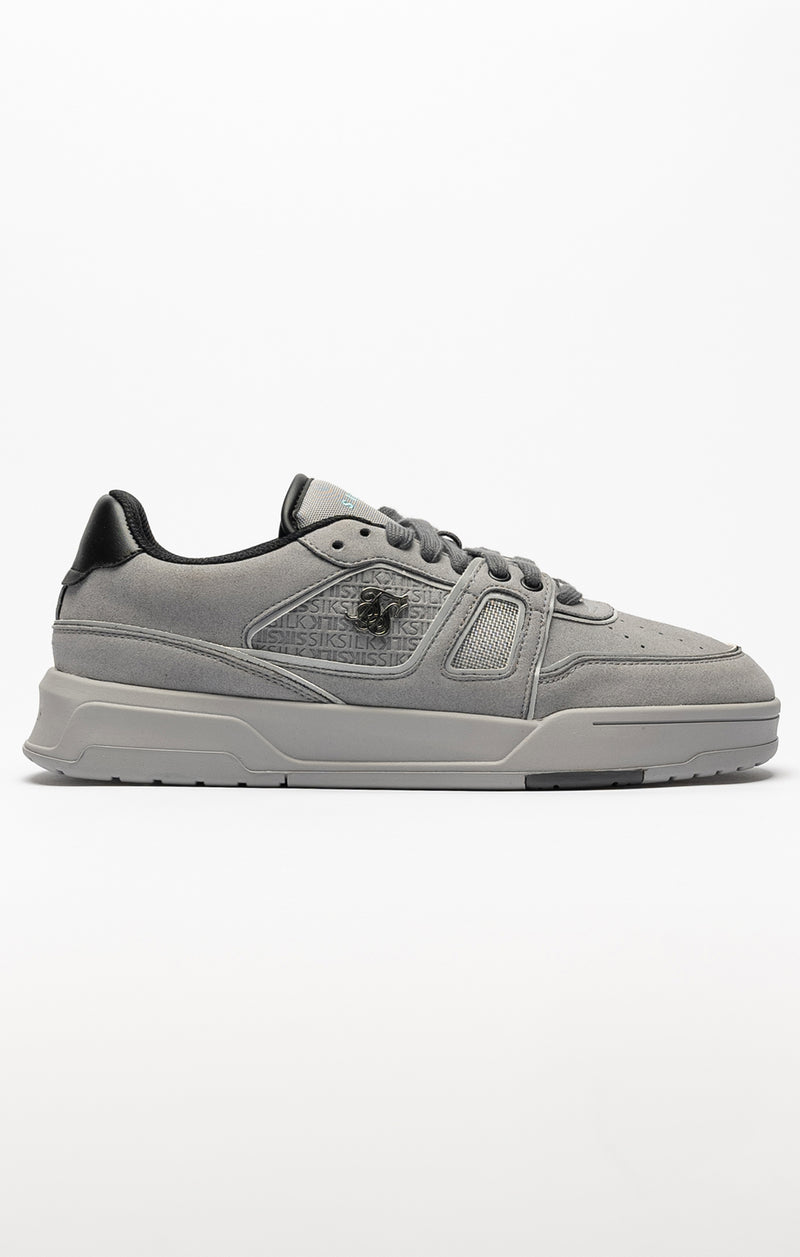 Grey Mixed Material Low Top Court Trainers