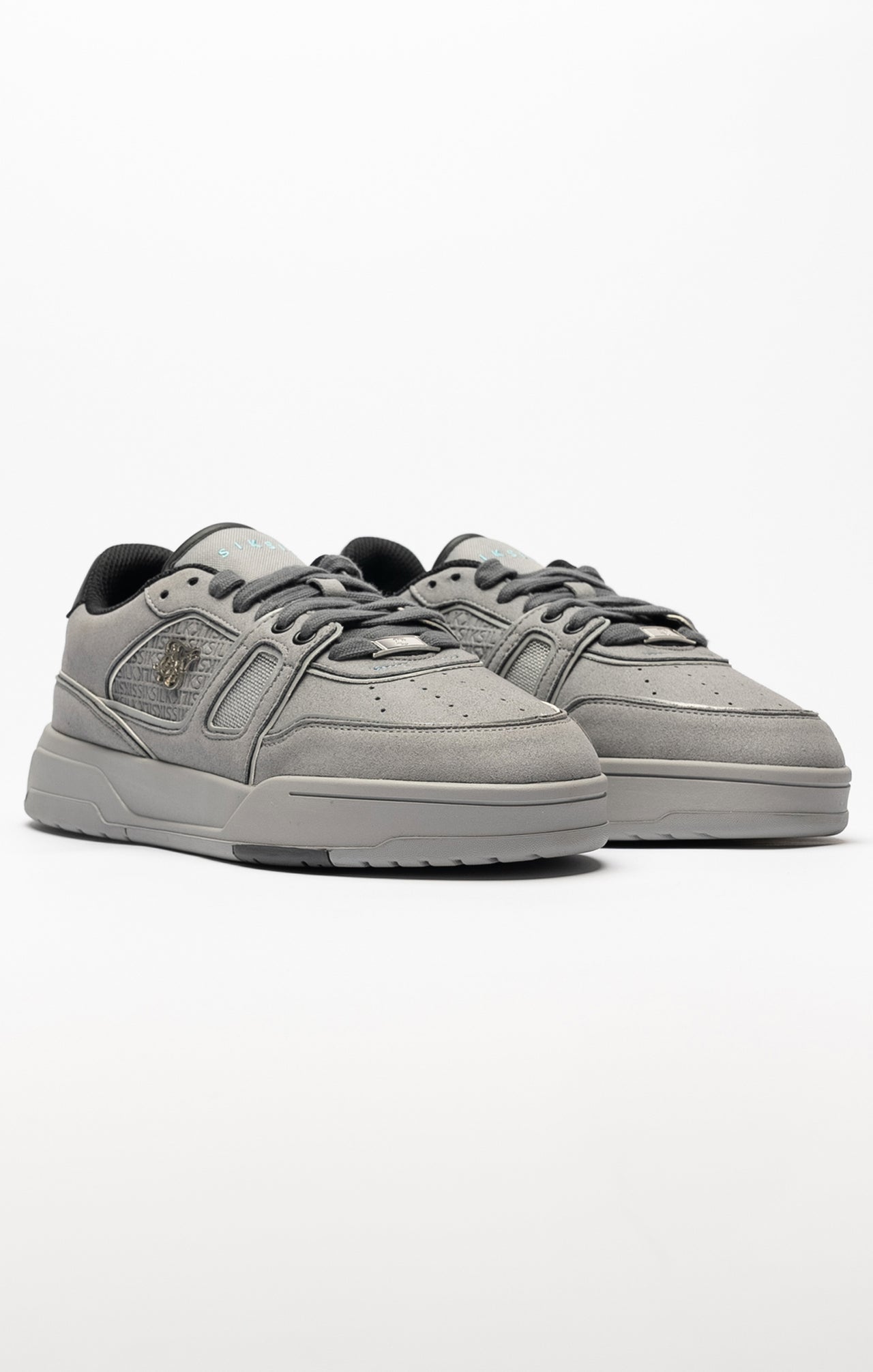 Grey Mixed Material Low Top Court Trainers (3)