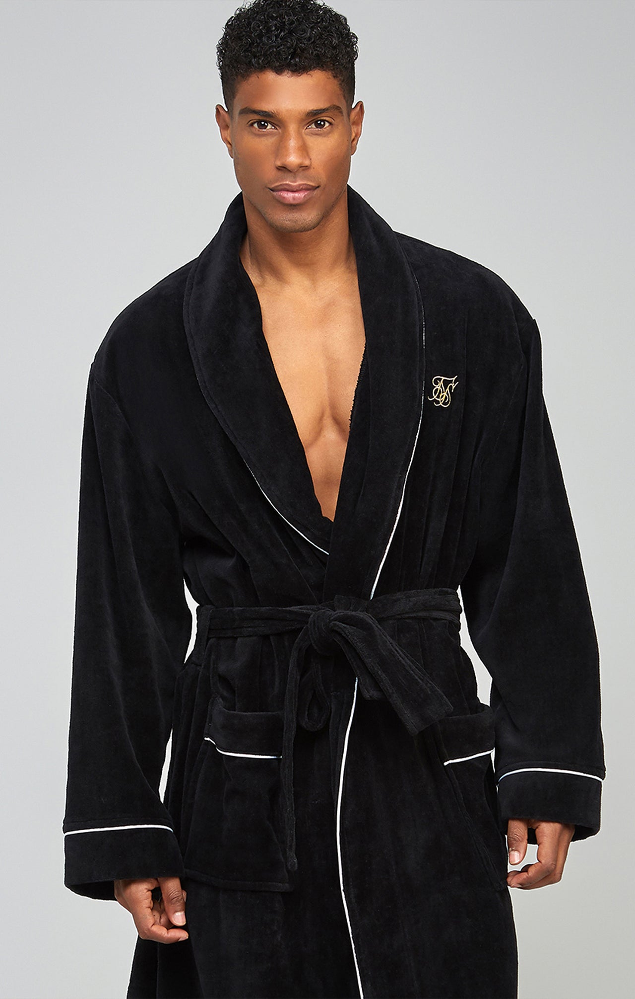 Black Embroidered Dressing Gown