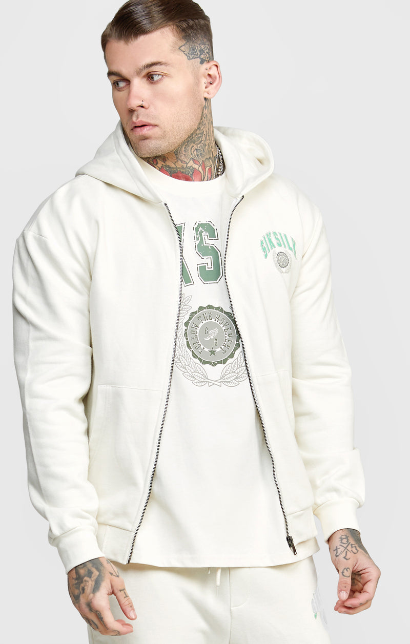 Ecru Zip Thru Varisty Hoodie