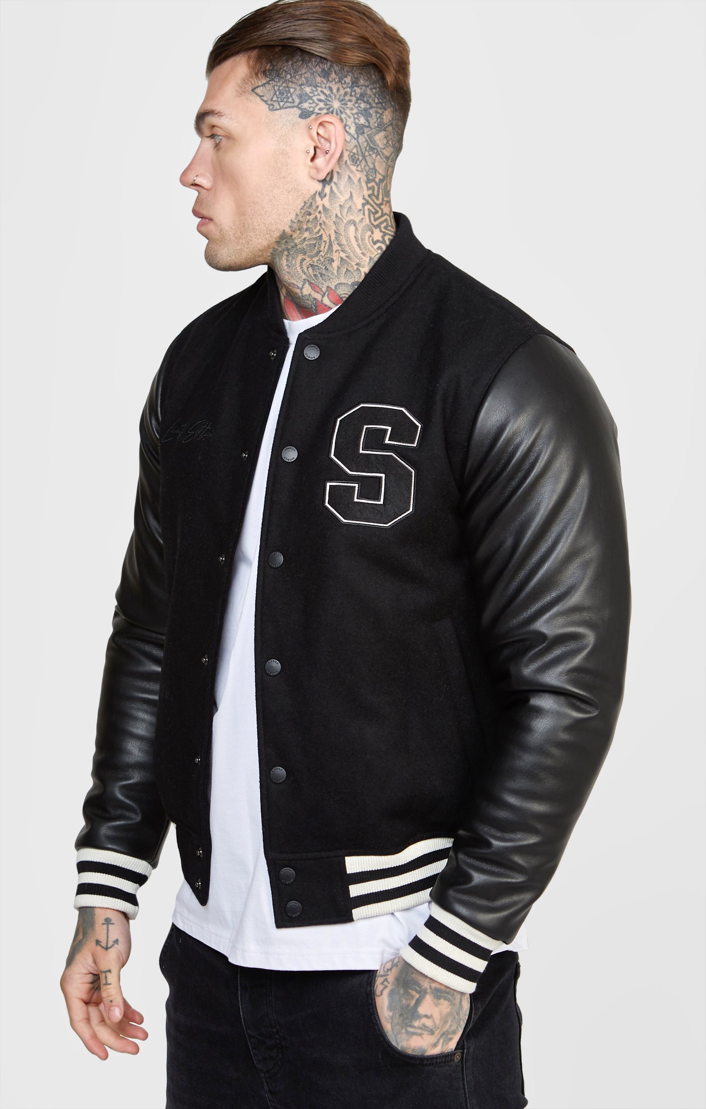 Jacket Siksilk Negra Black Varsity Bomber Jacket SikSilk NZ
