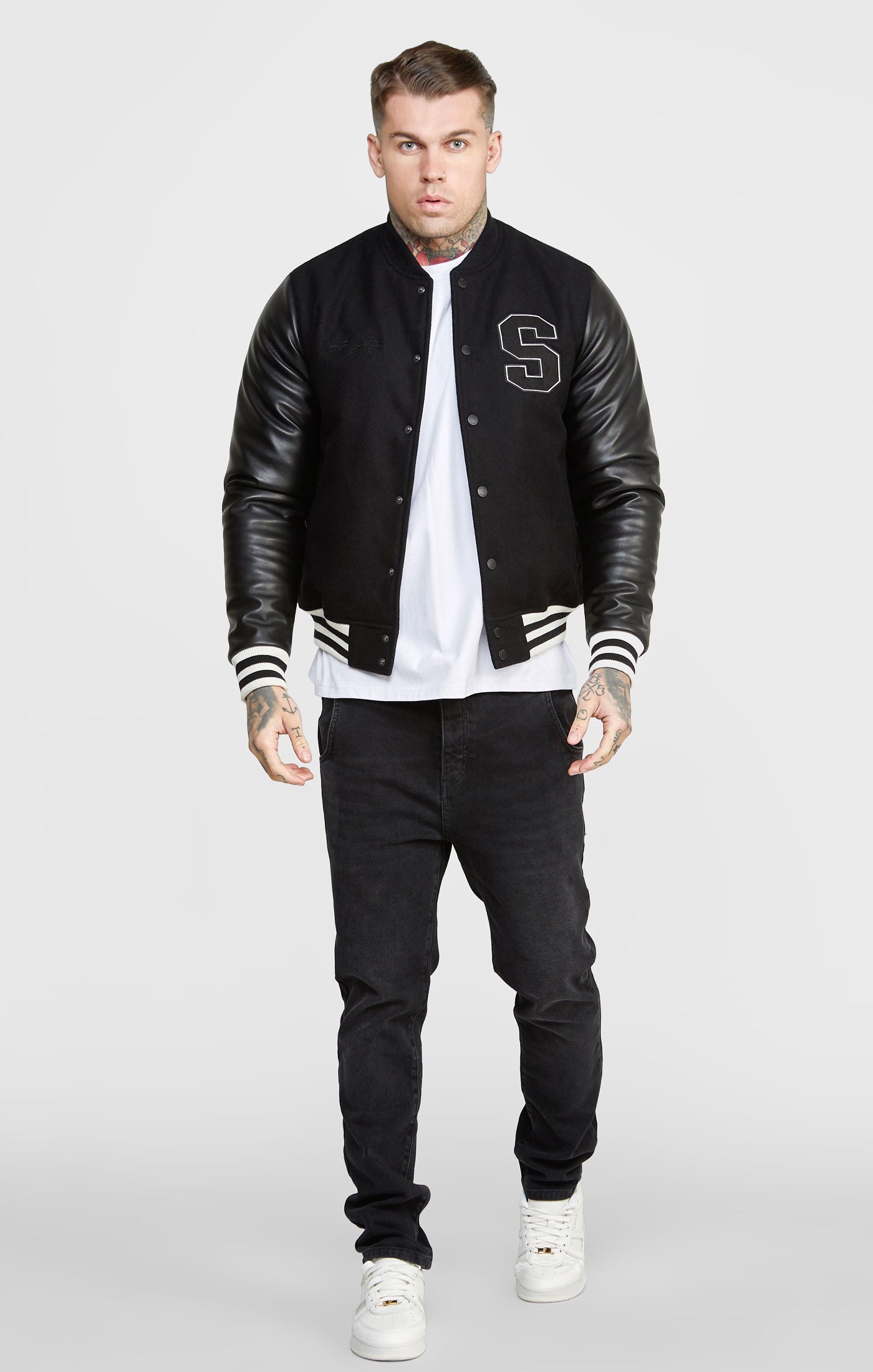 Black Varsity Bomber Jacket SikSilk NZ - Main Image