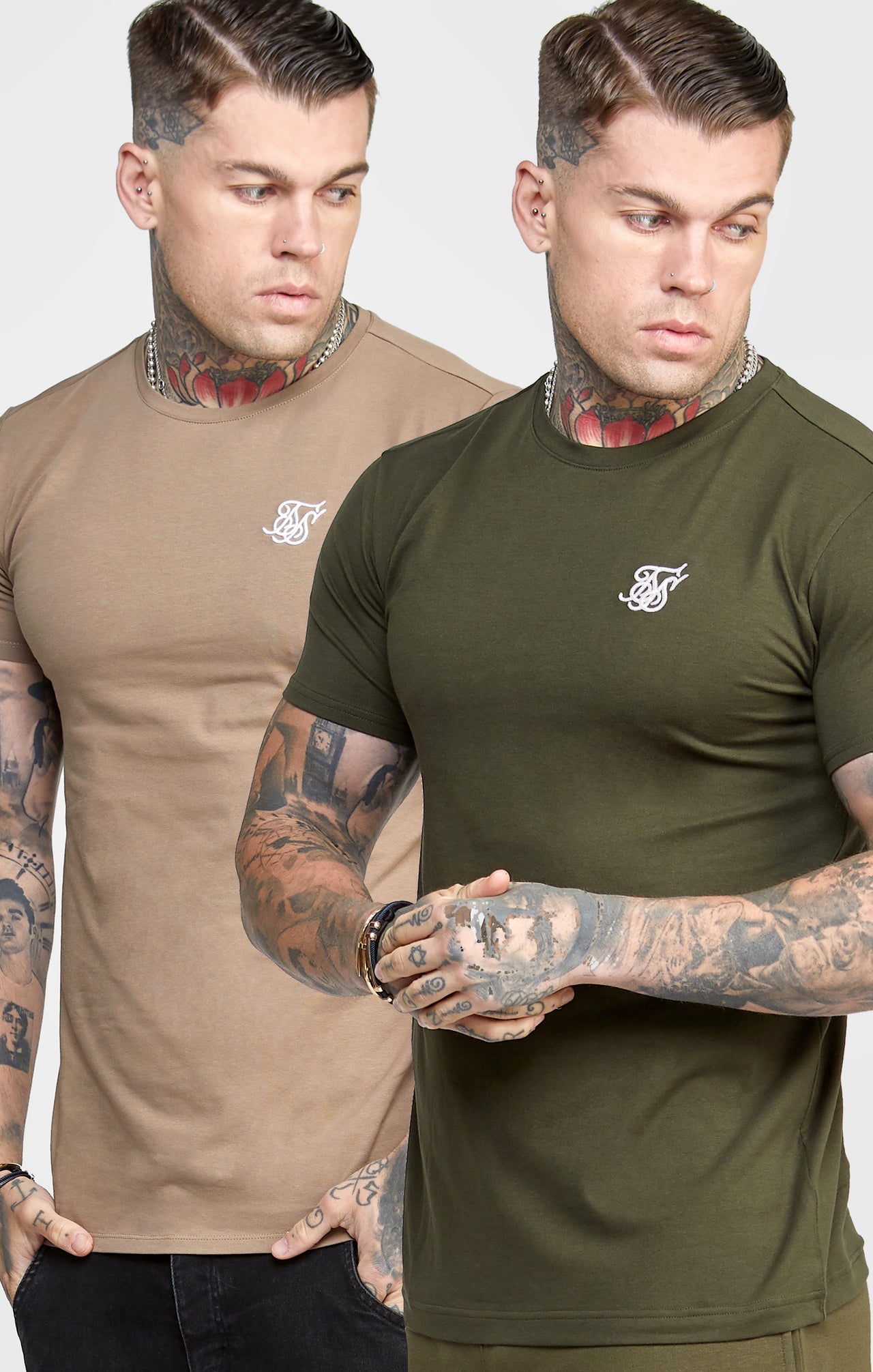 Khaki Twin Pack Muscle Fit T-Shirt