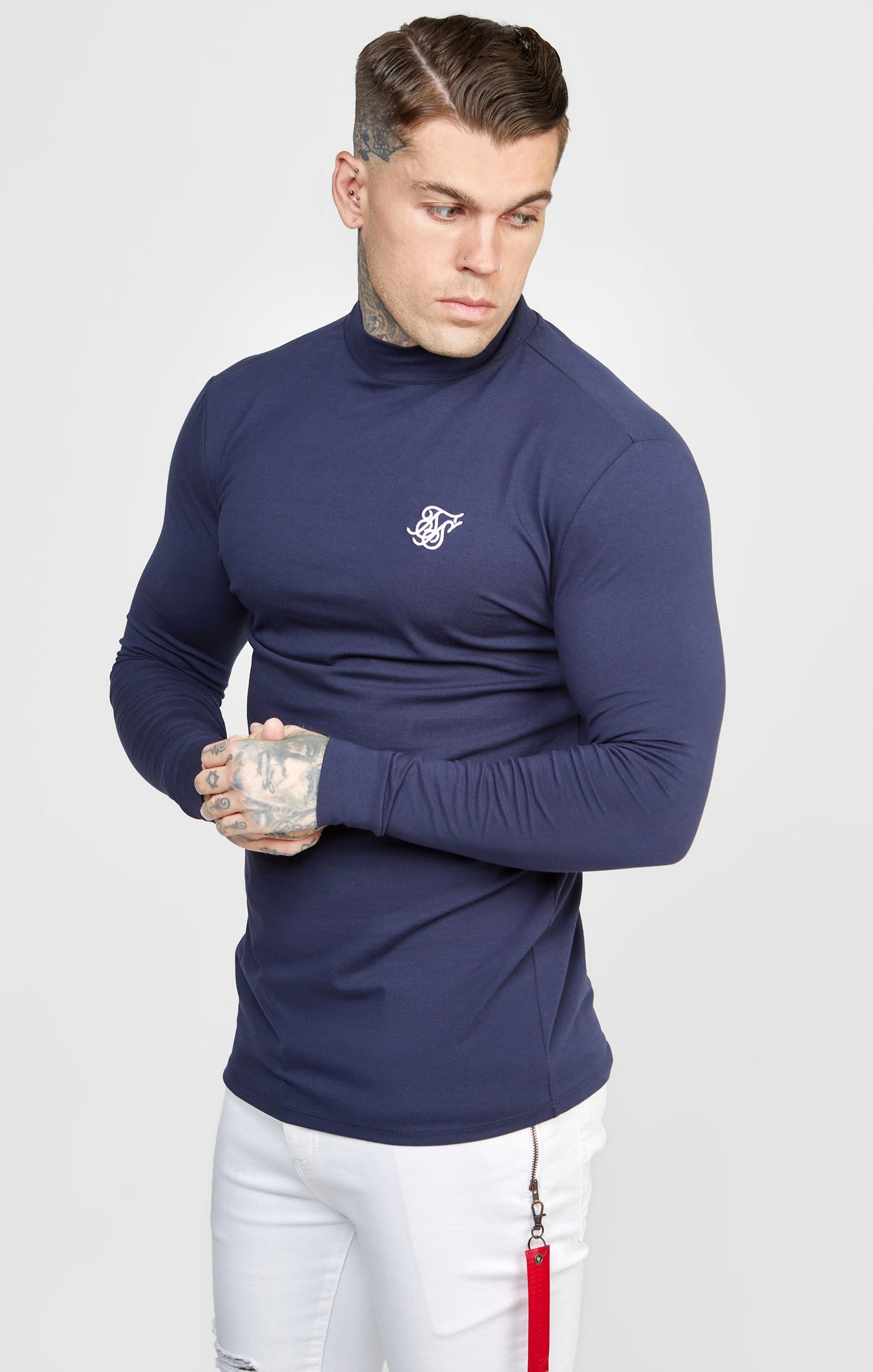 Navy Twin Pack Long Sleeve High Neck Muscle Fit T-Shirt (1)