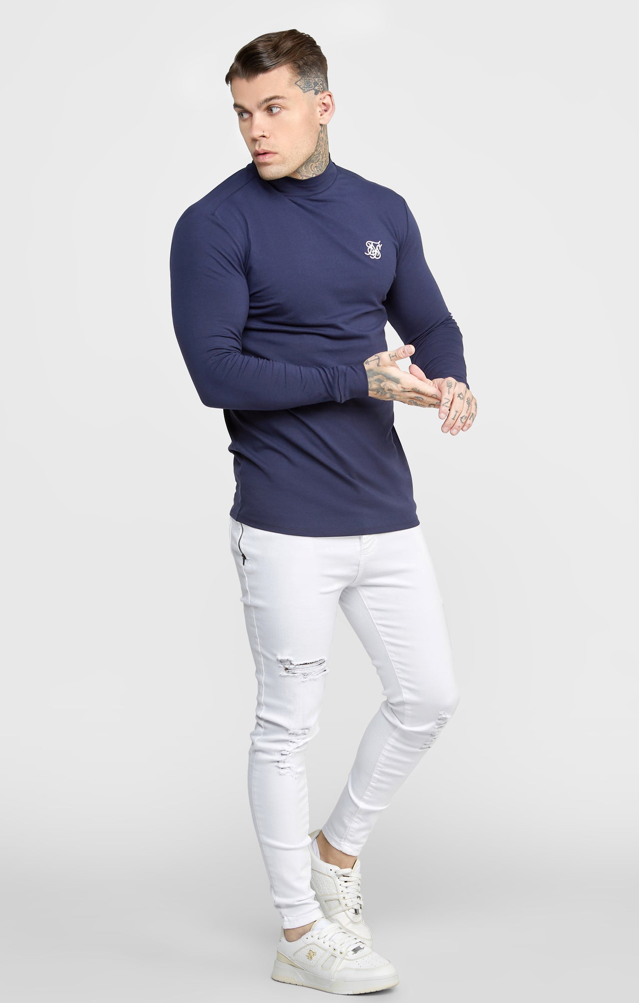 Navy Twin Pack Long Sleeve High Neck Muscle Fit T-Shirt (3)