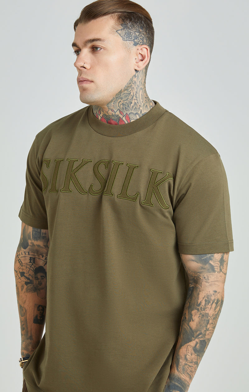 Khaki Applique Logo Oversized Fit T-Shirt