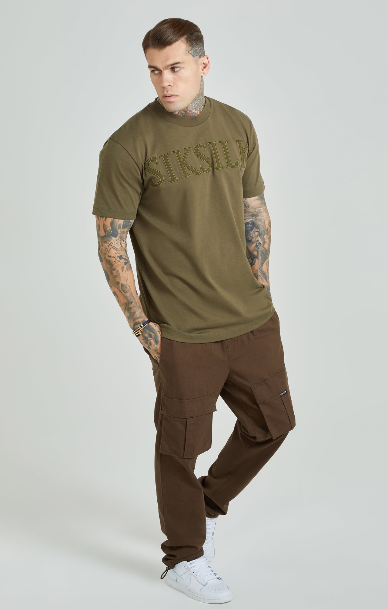 Khaki Applique Logo Oversized Fit T-Shirt (1)