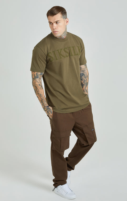 Khaki Applique Logo Oversized Fit T-Shirt